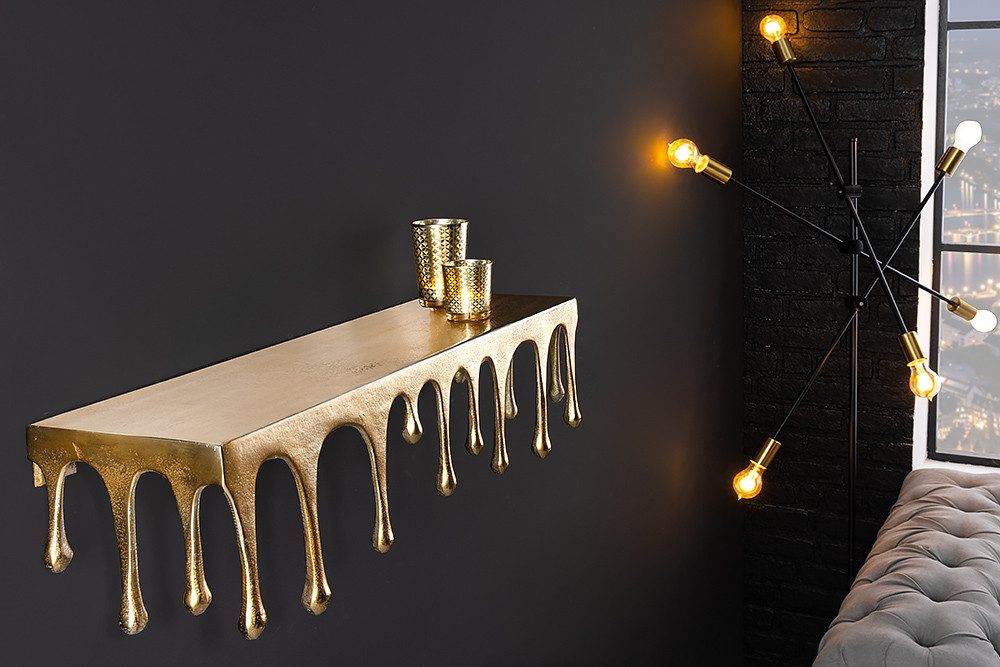 riess-ambiente Wandregal LIQUID LINE 60cm gold antik · Wandboard aus Metall in Tropfen-Design, Einzelartikel 1-tlg., Wohnzimmer · Dekoration · handmade · Schweberegal