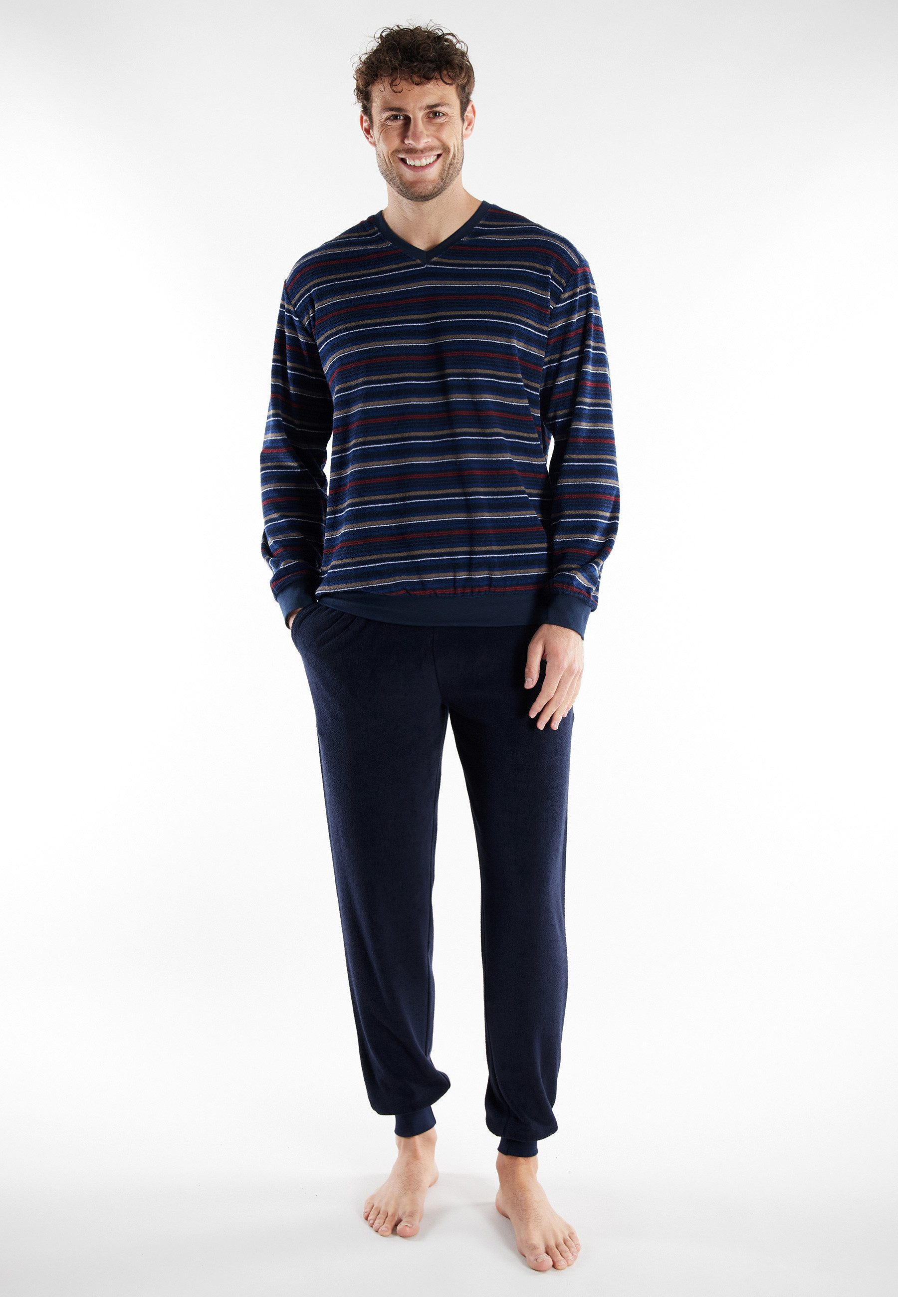 GÖTZBURG Pyjama GÖTZBURG Herren Pyjama blau quergestreift (1 tlg) günstig online kaufen