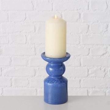 BOLTZE GRUPPE GmbH Kerzenleuchter PERUYA, H 16 cm, Blau, Steingut, für Stabkerzen, (1 St), mit Reaktivglasur