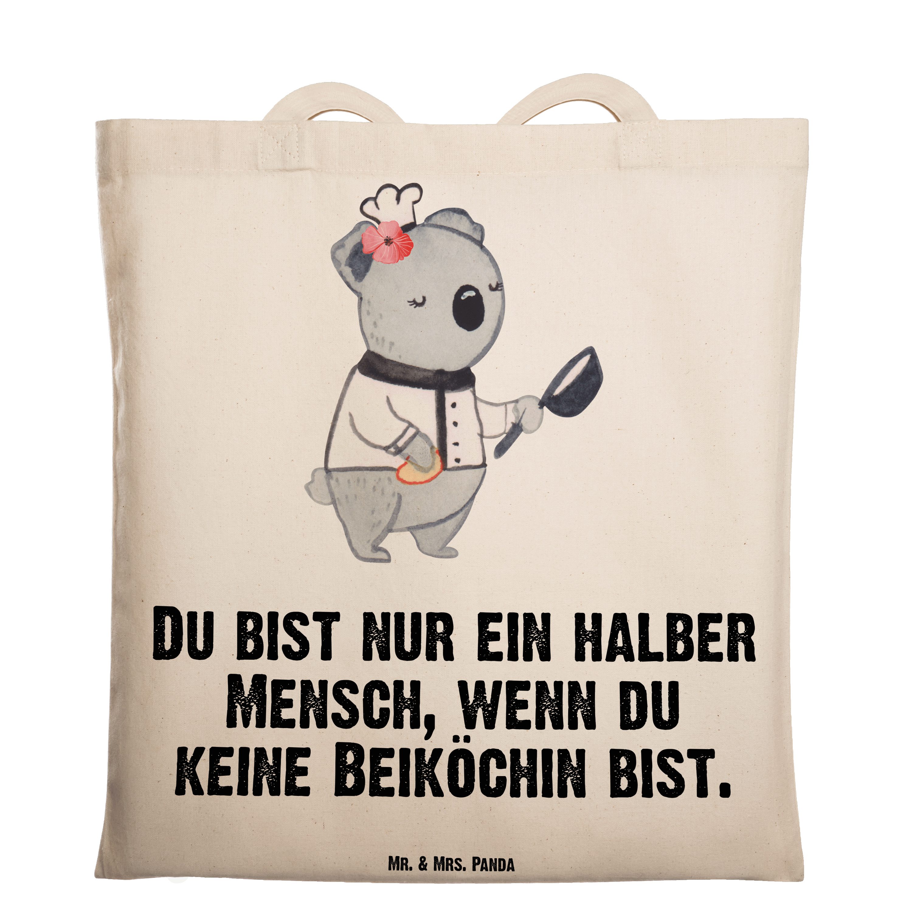 Mr. & Mrs. Panda Tragetasche Beiköchin mit Herz - Transparent - Geschenk, Spülhilfe, Einkaufstasch (1-tlg)