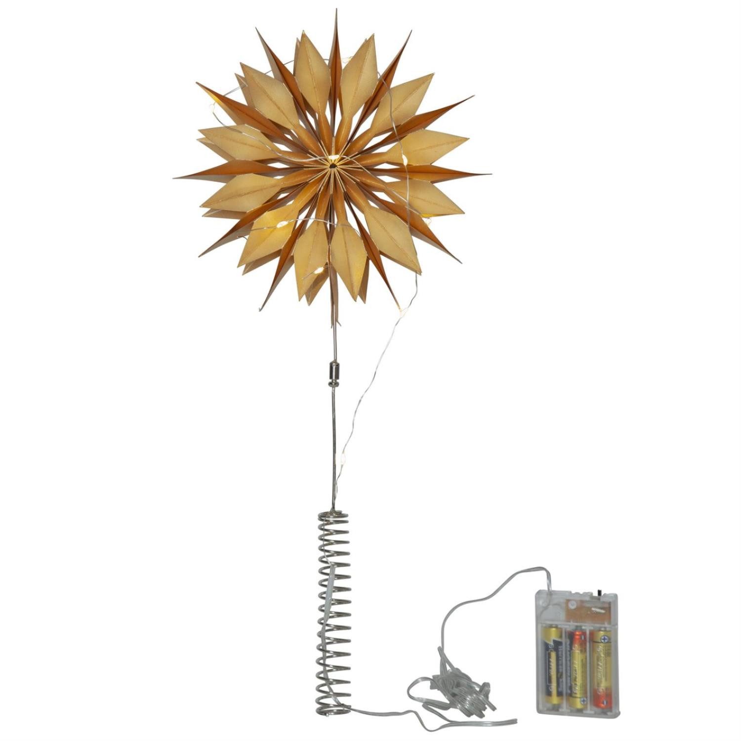 MARELIDA Christbaumspitze LED Baumspitze Papierstern Tannenbaumspitze beleuchtet H: 43cm gold