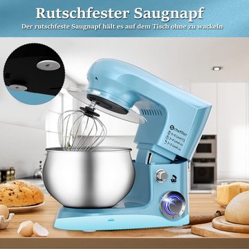 Scheffler Küchenmaschine 5L Edelstahlschüssel Knetmaschine mit 6 Geschwindigkeitsstufen, 2000,00 W, 5,00 l Schüssel, Teigmaschine mit Rührbesen, Knethaken, Schläger und Spritzschutz