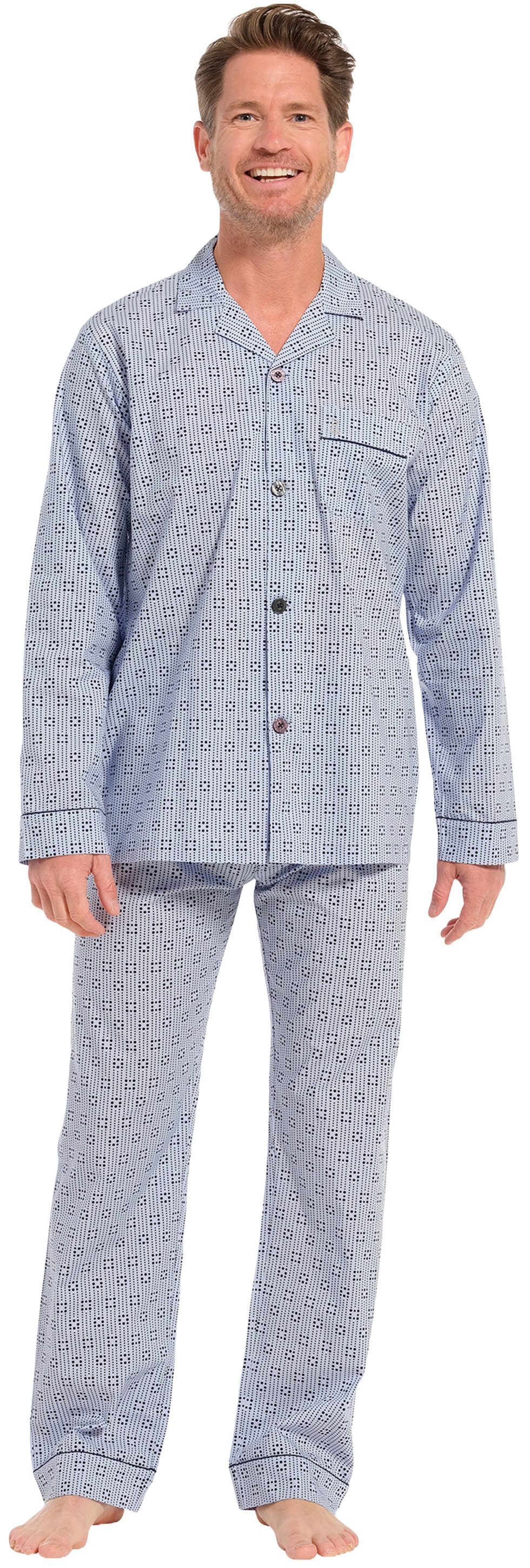 Robson Schlafanzug Herren Pyjama geknöpft (2 tlg) Baumwolle