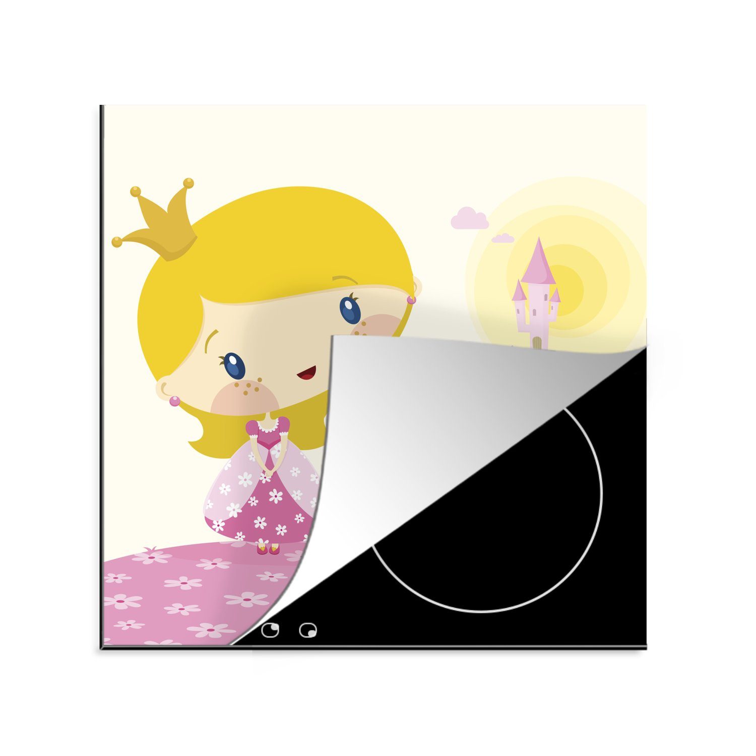 MuchoWow Herdblende-/Abdeckplatte Illustration einer Prinzessin mit einem Paar Feenstöcke, Vinyl, (1 tlg), 78x78 cm, Ceranfeldabdeckung, Arbeitsplatte für küche