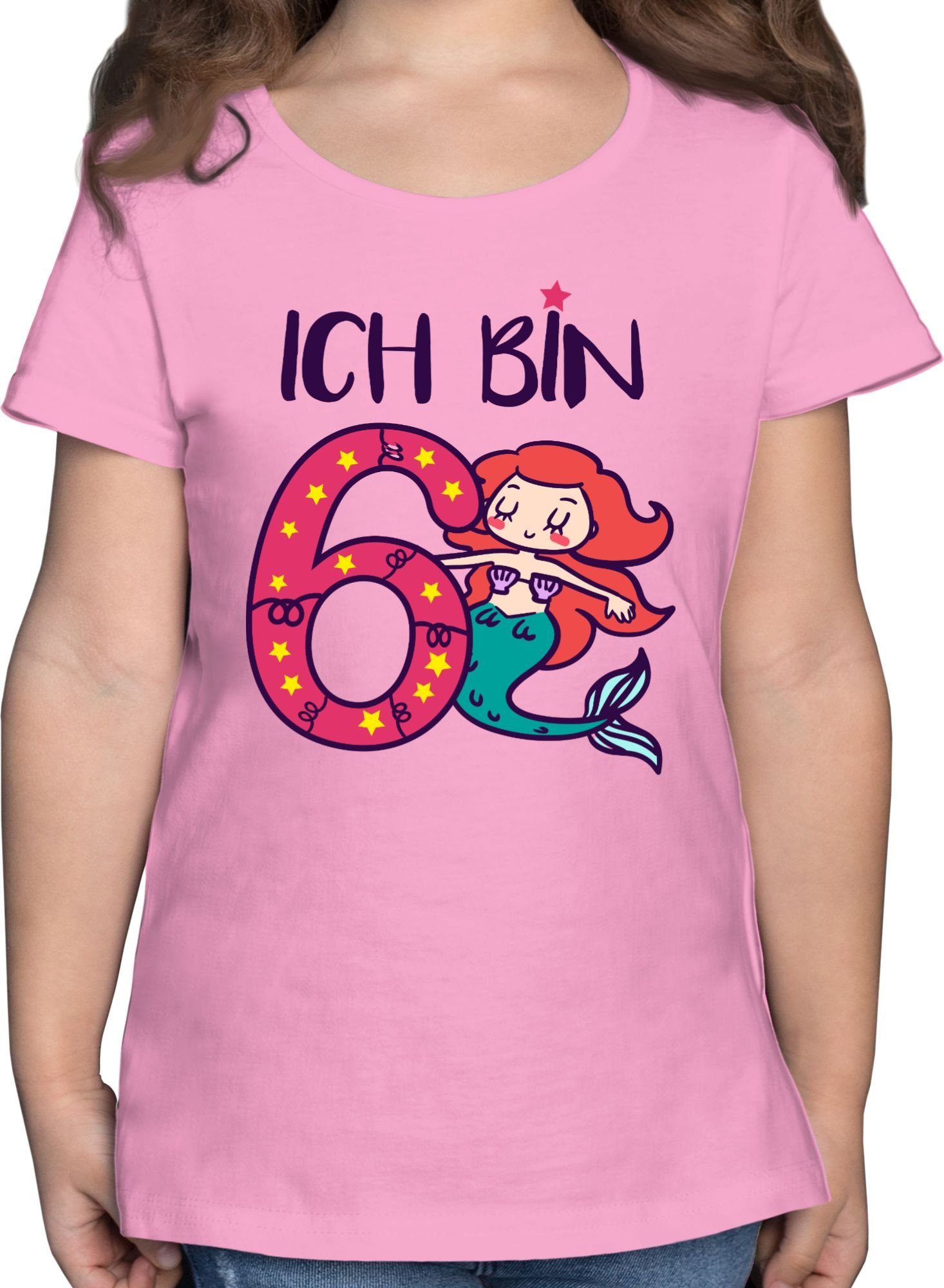 Shirtracer T-Shirt Ich bin sechs Meerjungfrau 6. Geburtstag 1 Rosa
