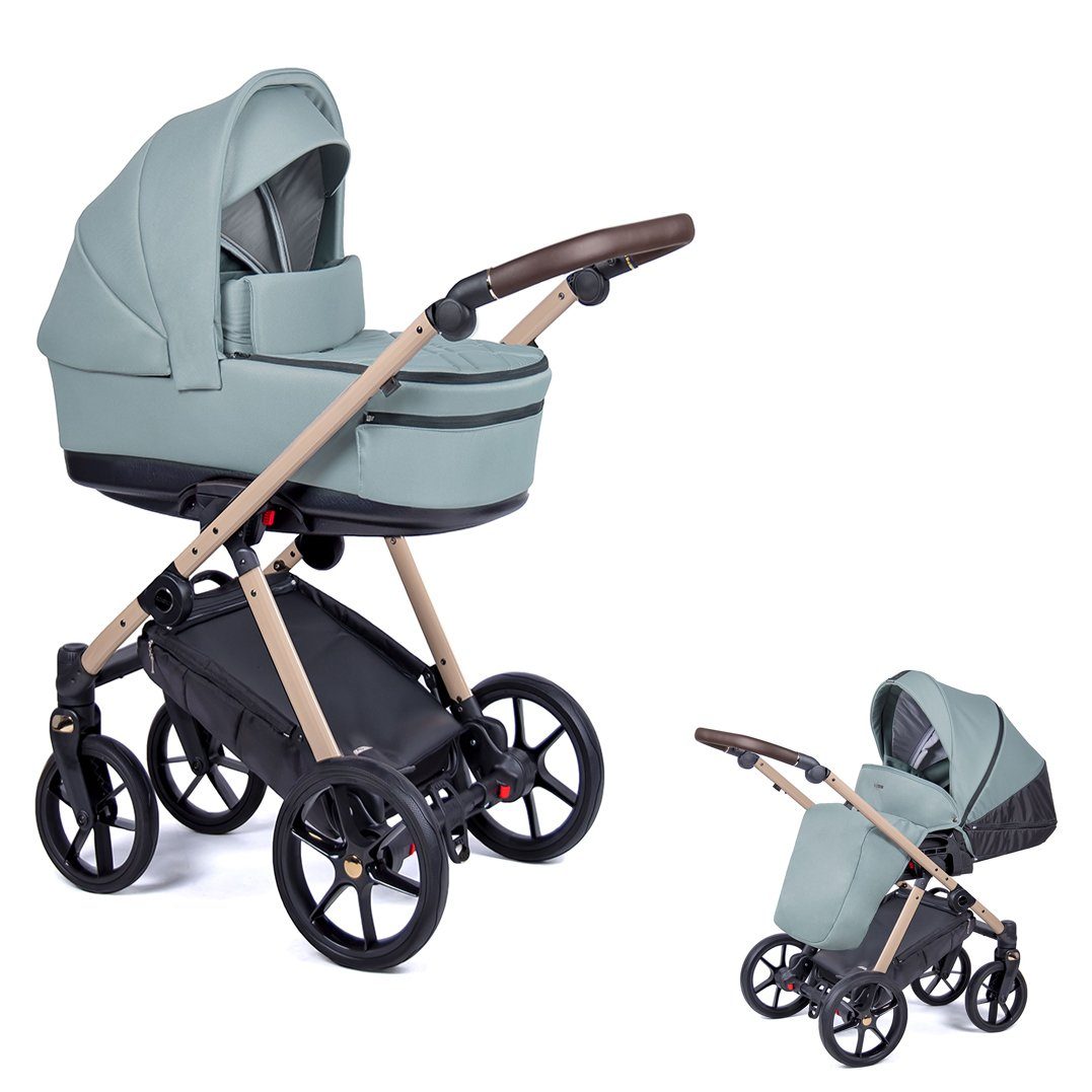babies-on-wheels Kombi-Kinderwagen 2 in 1 Kinderwagen-Set Axxis - 14 Teile - in 24 Designs Opalgrün = Gestell beige
