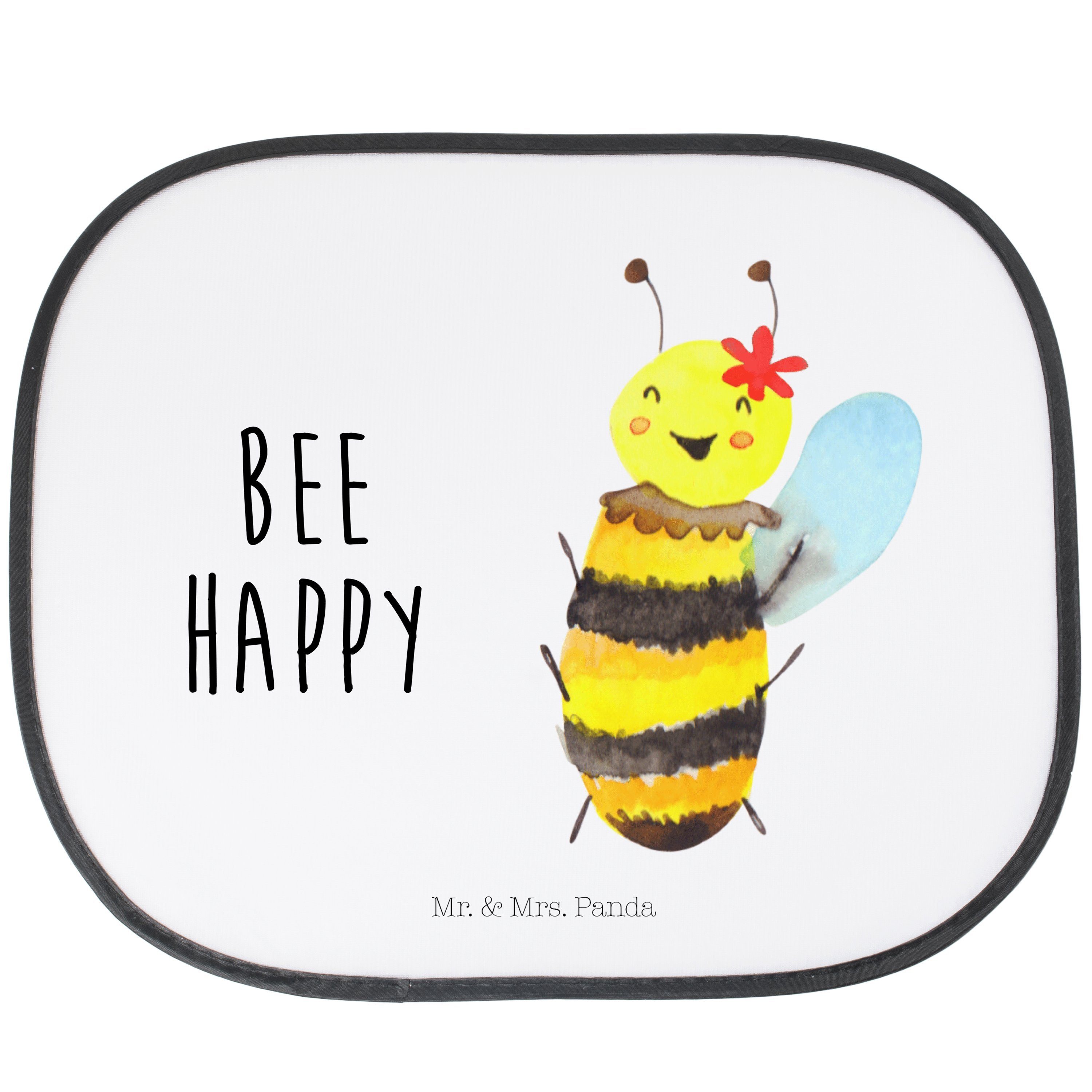 Sonnenschutz Biene Happy - Weiß - Geschenk, Hummel, Sonnenschutz Baby, Auto Sonnen, Mr. & Mrs. Panda, Seidenmatt