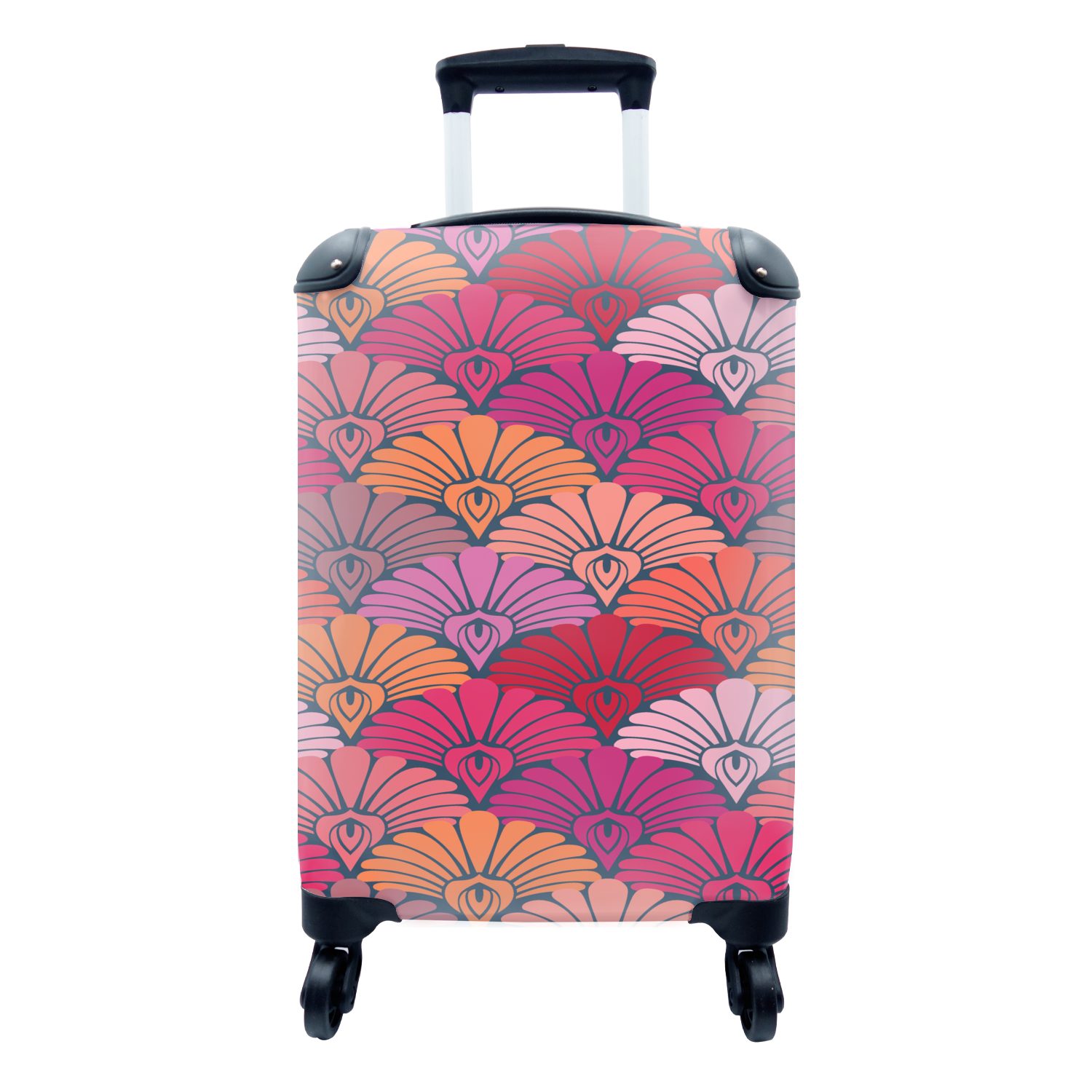 MuchoWow Handgepäckkoffer Muster - Art Deco - Rosa - Blumen, 4 Rollen, Reisetasche mit rollen, Handgepäck für Ferien, Trolley, Reisekoffer
