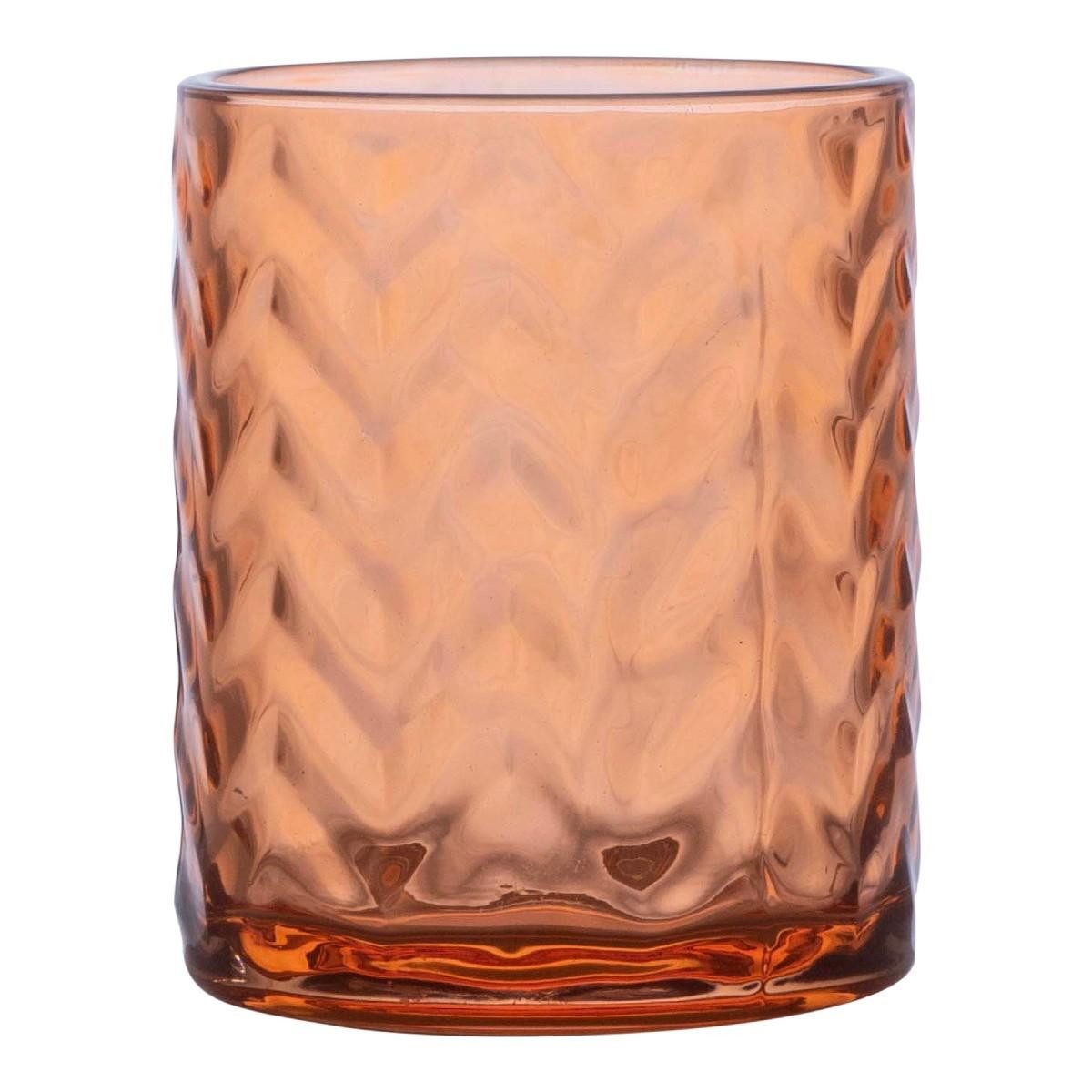 INNA-Glas Kerzenhalter Teelichthalter FREDERIEKE, mit Rillen, orange-klar, 10cm, Ø8,5cm