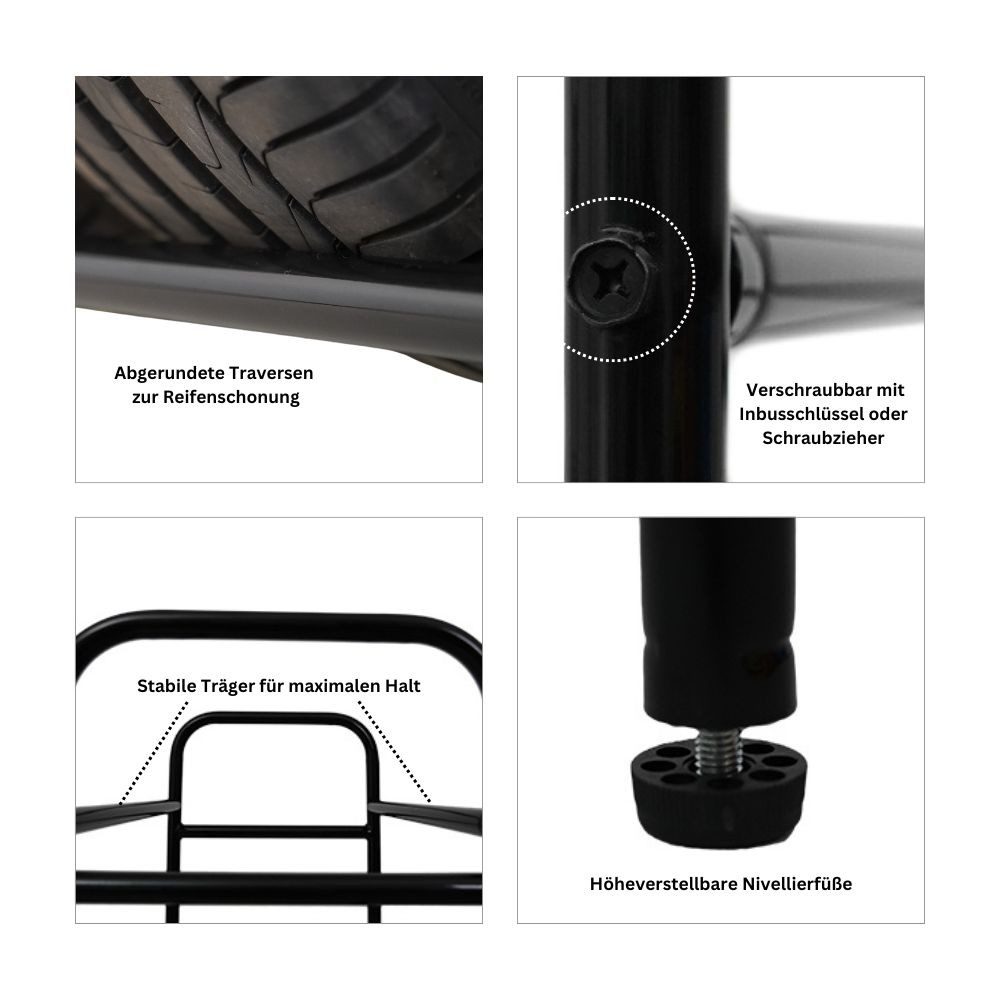 PROREGAL® Schwerlastregal Reifenregal Räderregal Garagenregal CARRERO für 4-8 Reifen Schwarz, Reifenschonnende Lagerung Winterregien Sommerreifen Allwetterreife – Bild 4 von 5