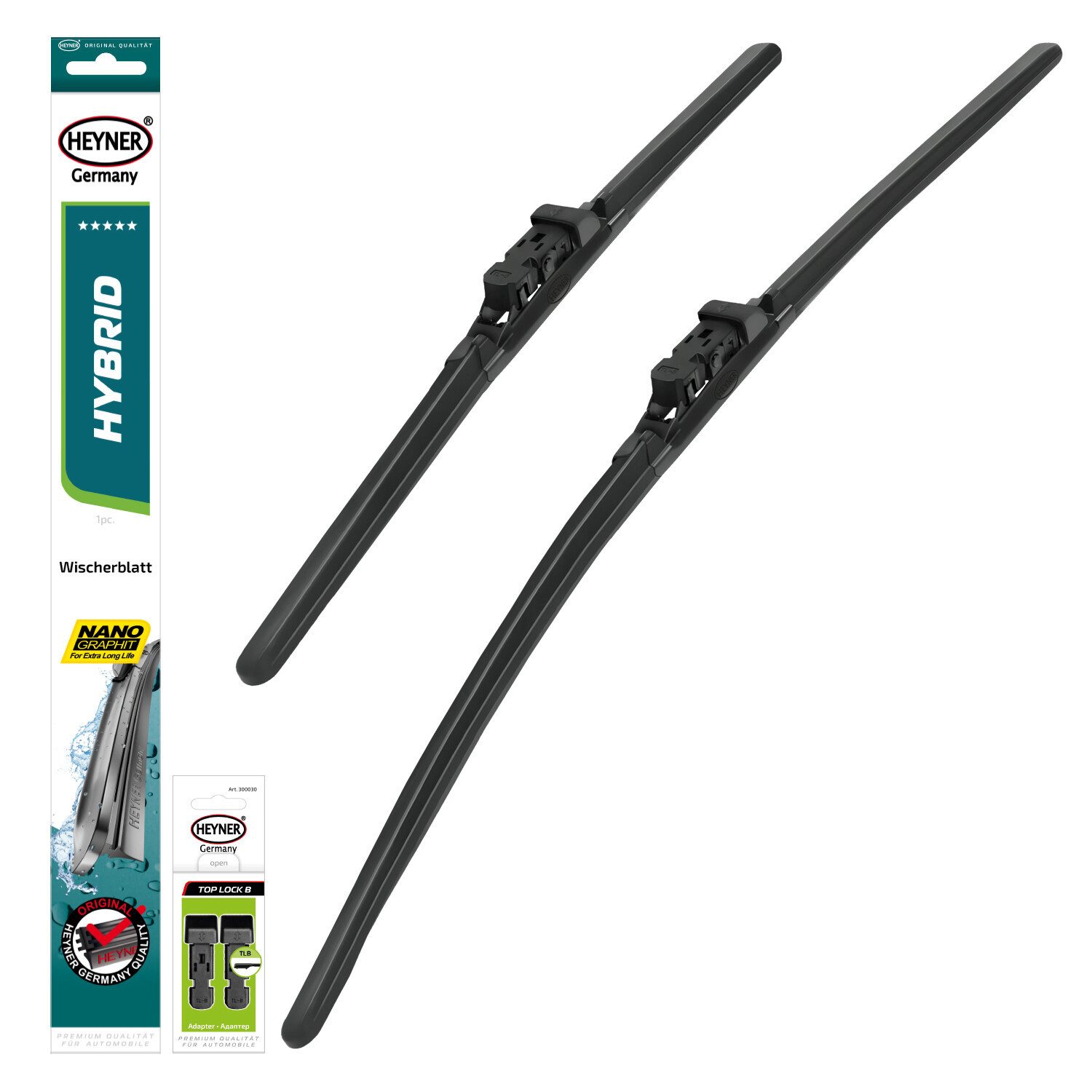 HEYNER Scheibenwischblätter passend für RENAULT CAPTUR, 03.2016 - 09.2019, Frontscheibe, (Packung, 2-St., Scheibenwischer), mit Nano Graphit Beschichtung
