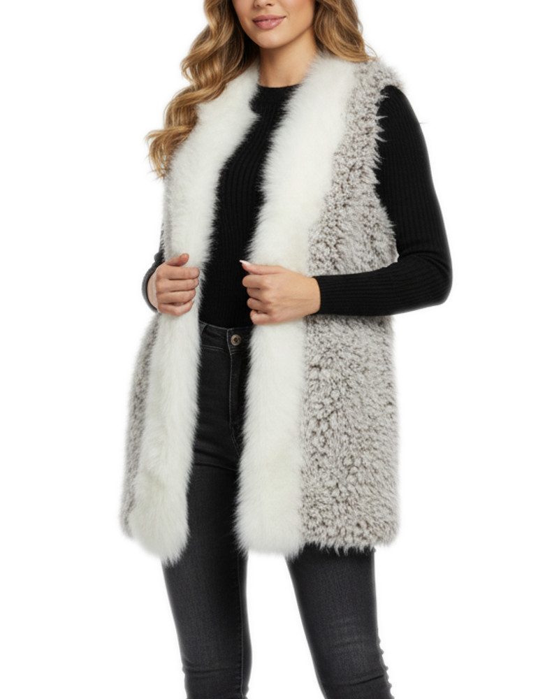 dy_mode Fellimitatweste Kuschelige Damen Kunstfell-Weste Teddyfell-Optik Herbst/Winter Weste 3 verdeckte Hakenverschlüsse, Oversize-Look