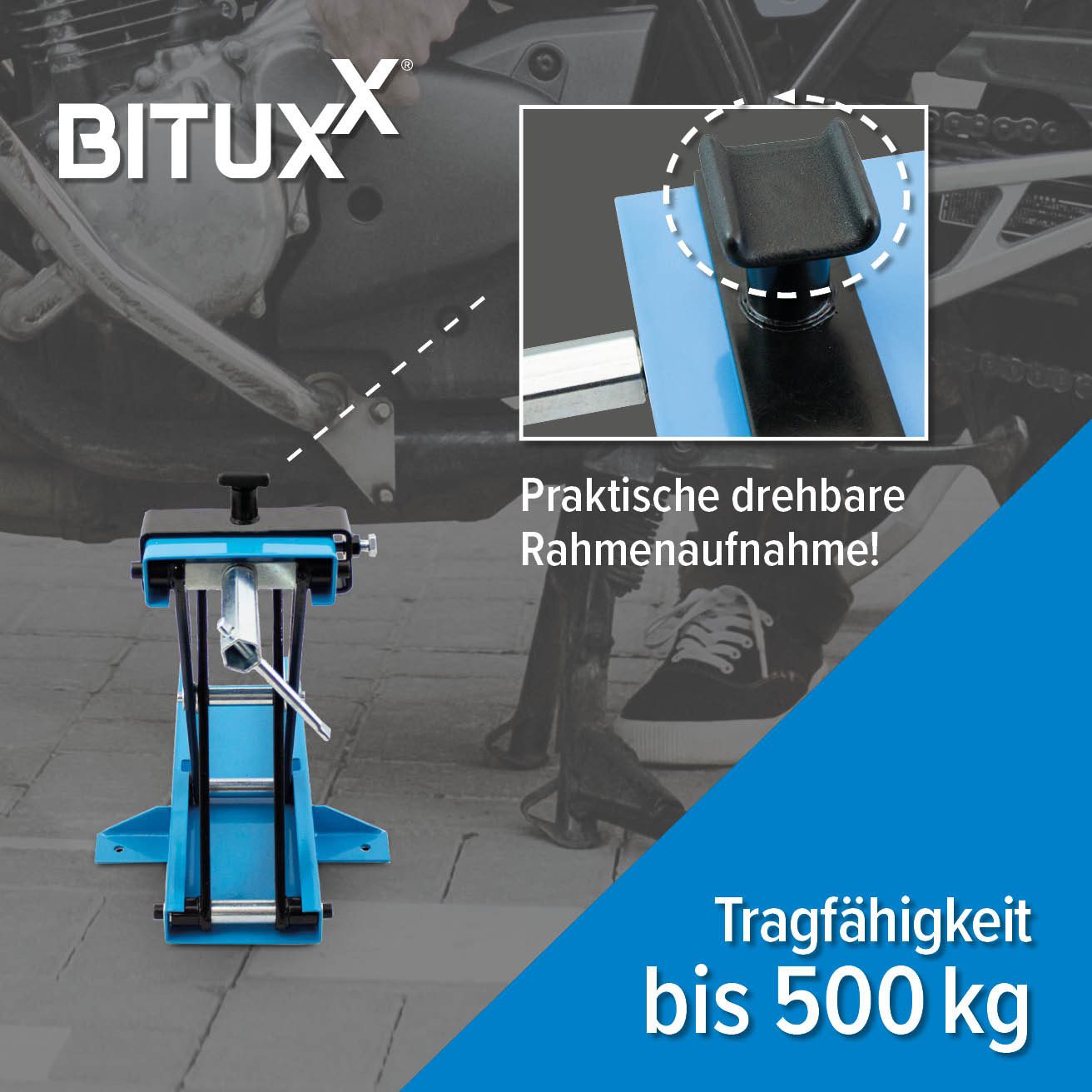 Bituxx Motorradheber höhenverstellbar mit Bodenfixierung Blau/Schwarz, max. Hubhöhe: 40 cm, MS-18956 – Bild 3 von 5