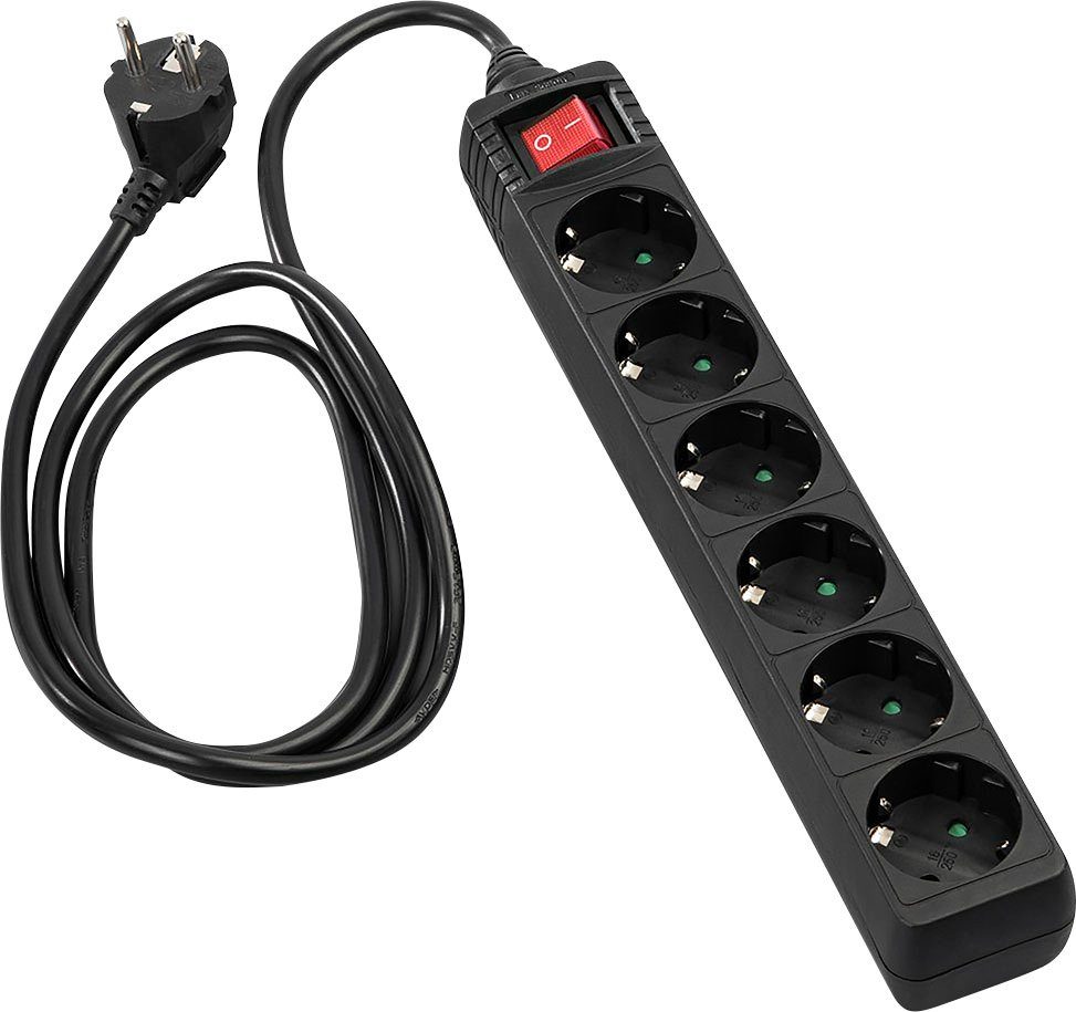 Hama Mehrfachsteckdosenleiste 6-fach mit Schalter, Kabellänge 1,4 m Steckdosenleiste 6-fach (Kabellänge 1,4 m)