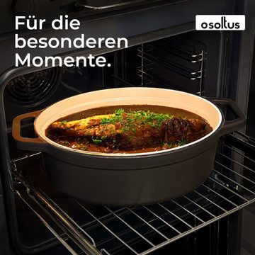 osoltus Kochtopf osoltus Bräter oval Gusseisen Schmortopf mit Tropfdeckel dunkelgrau