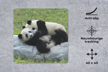 MuchoWow Gaming Mauspad Pandas - Gras - Stein (1-St), Mousepad mit Rutschfester Unterseite, Gaming, 40x40 cm, XXL, Großes