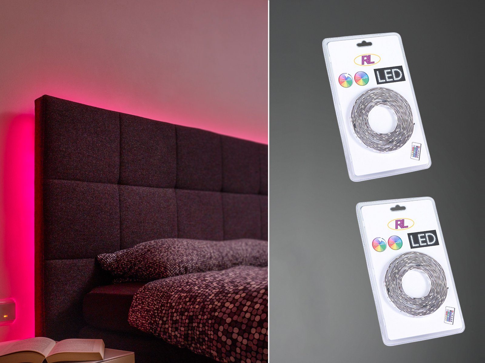 meineWunschleuchte LED Stripe, 2er Set indirekte Beleuchtung Decke & Wand,  Licht-band RGB Streifen 5m