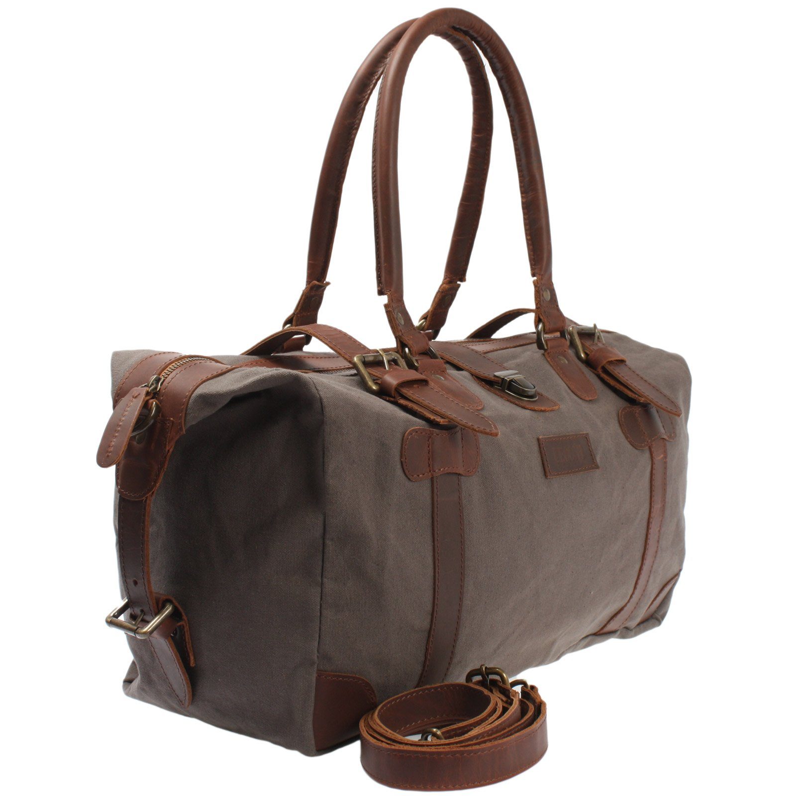 LECONI Weekender klein Handgepäck Damen Herren Leder Canvas LE2008, Canvas & Leder – Innenfach mit Zipper – 45×30×20 cm