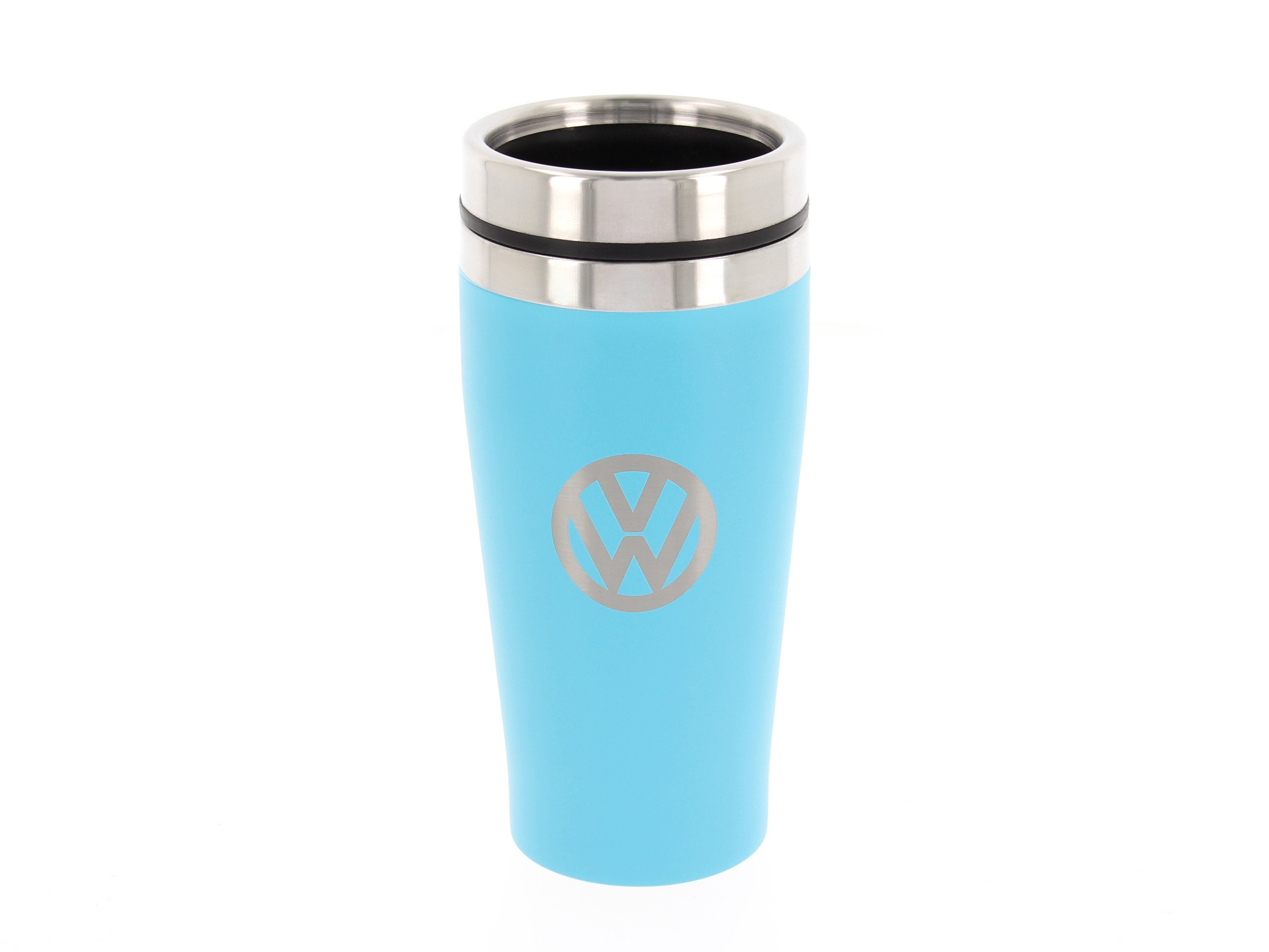 VW Collection by BRISA Coffee-to-go-Becher Volkswagen Isolierter-Edelstahl Thermobecher, Edelstahl, Stilvoller türkiser Travel Mug mit VW Logo, 450ml