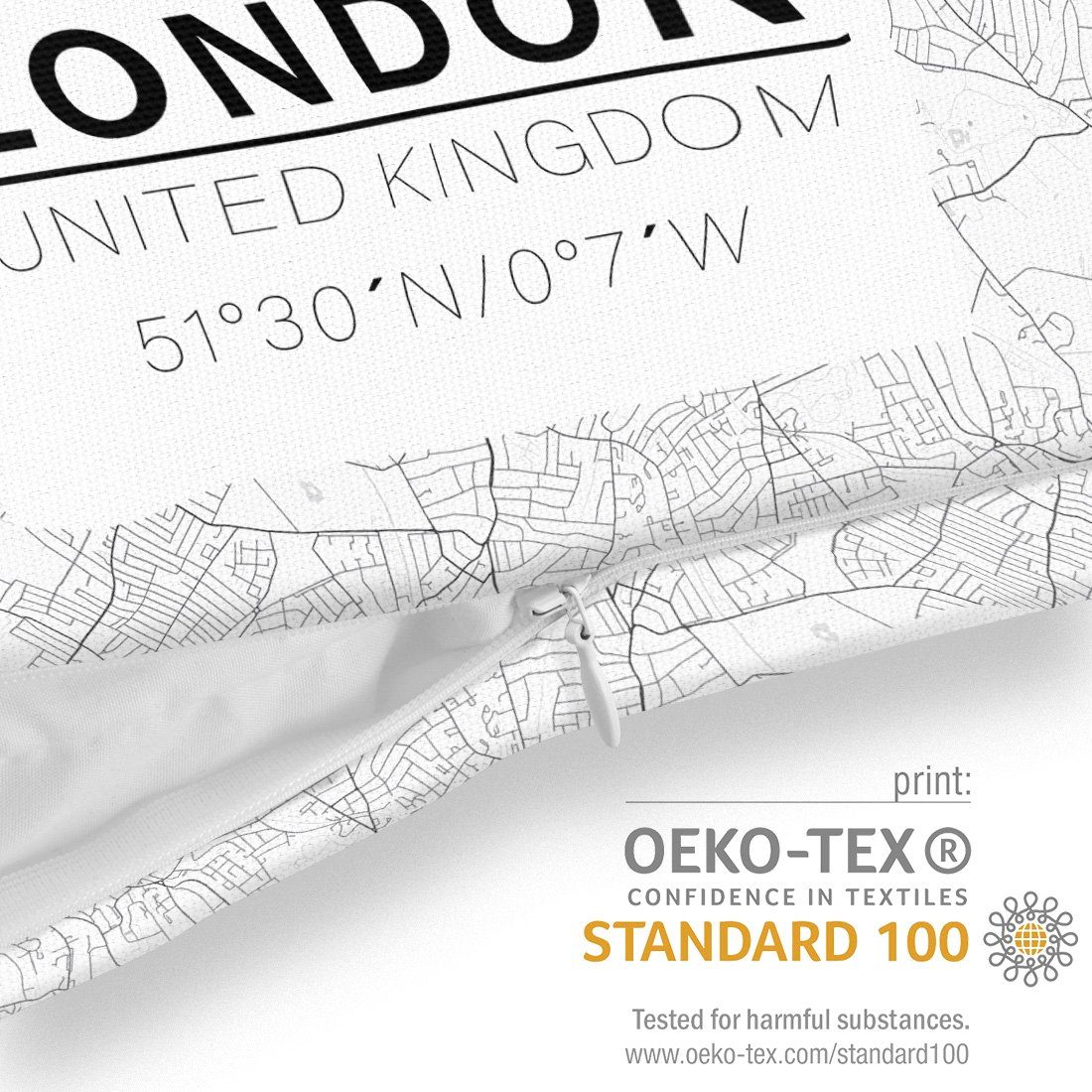 Straßen London VOID Großbritannien reisen (1 Landkarte Kissenbezug, Sofa-Kissen Stück), Big Hauptstadt England Ben Landschaft Stadtplan urban Geografie Stadt Stadtteil