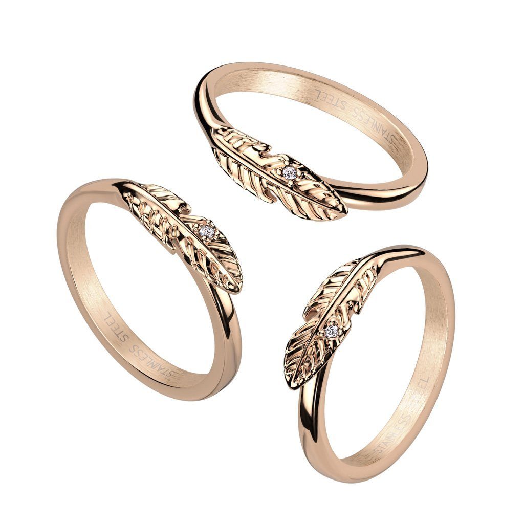 BUNGSA Fingerring Ring Blatt mit aus Kristall Damen 1-tlg), Edelstahl Damen Roségold (Ring