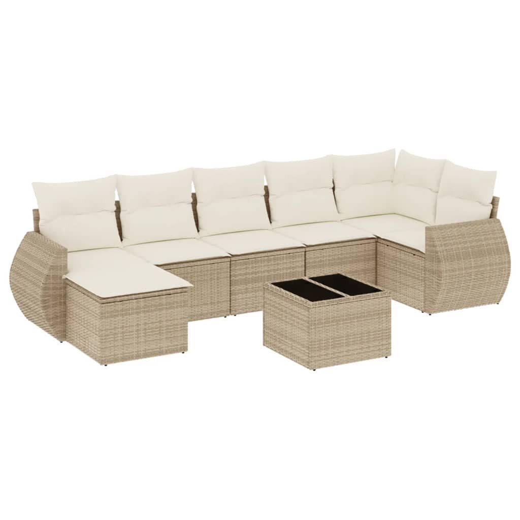 Gartenlounge-Set 8-tlg. Garten-Sofagarnitur mit Kissen Beige Poly Rattan