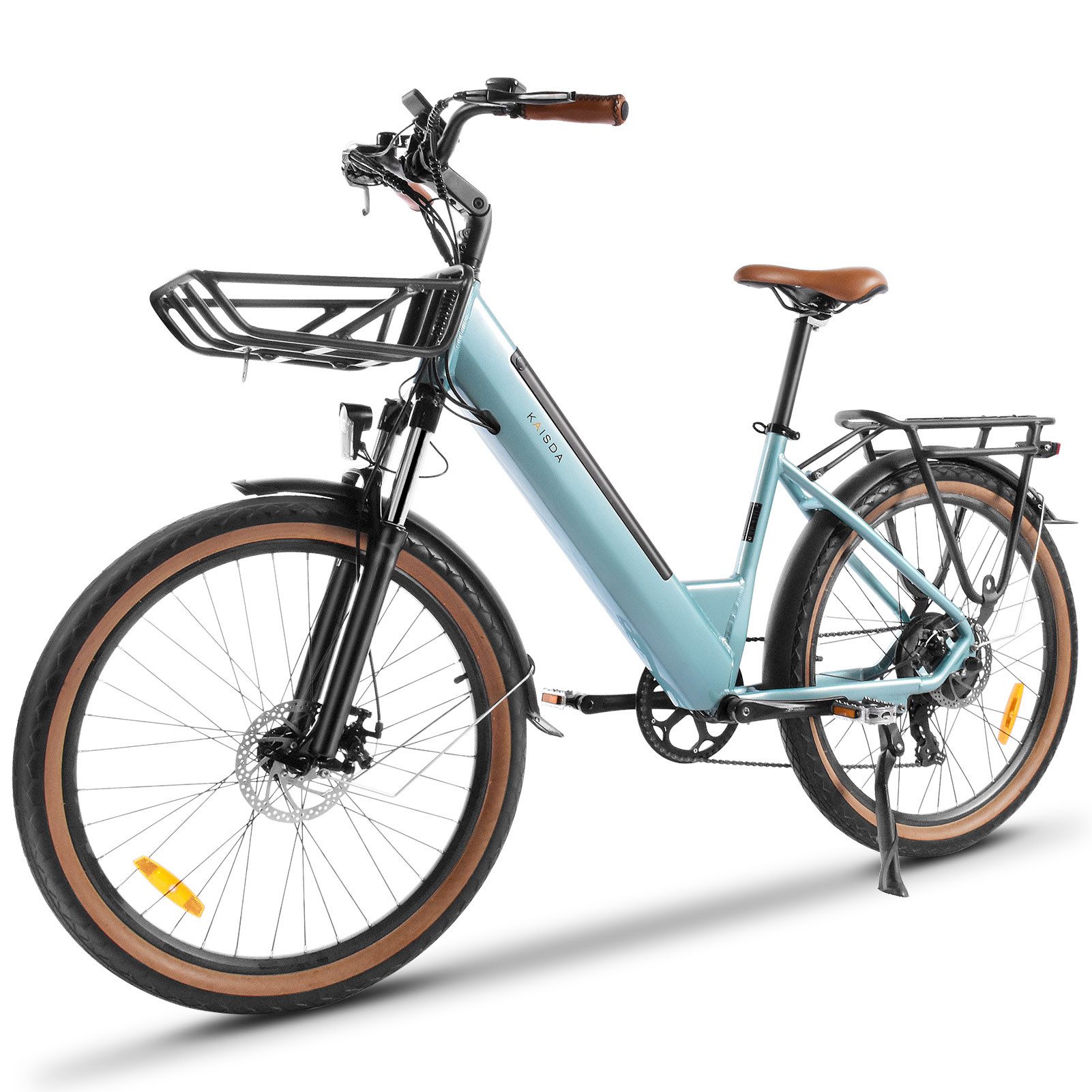 PIXAR E-Bike Cityrad City E-Bike 26 Zoll Tiefeinsteiger, 626,4 Wh, Shimano 7-Gang, 25 km/h, 7 Gang Shimano Tourney, Kettenschaltung, Heckmotor, 626,4 Wh, (Packung, E-Bike, Werkzeugset, Schlüssel, Ladegerät, Bedienungsanleitung), Tiefeinsteiger, herausnehmbarer Akku, LCD-Display mit USB-Anschluss