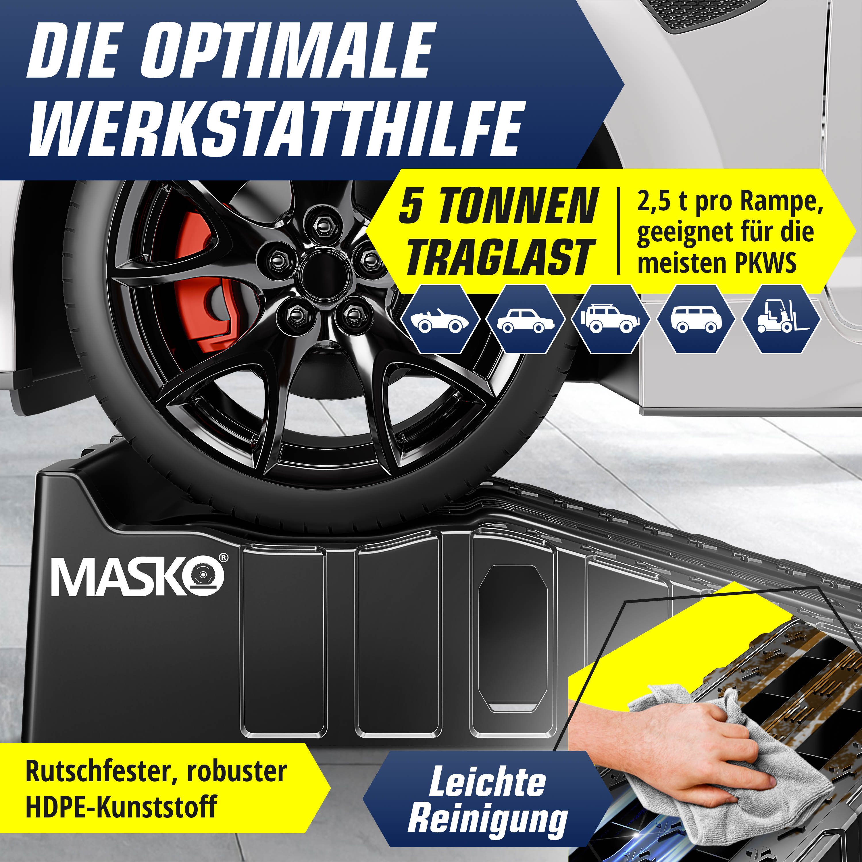 MASKO Auffahrrampe, 2er Set Auffahrkeile bis 5 t Traglast KFZ-Rampe mit Überfahrschutz