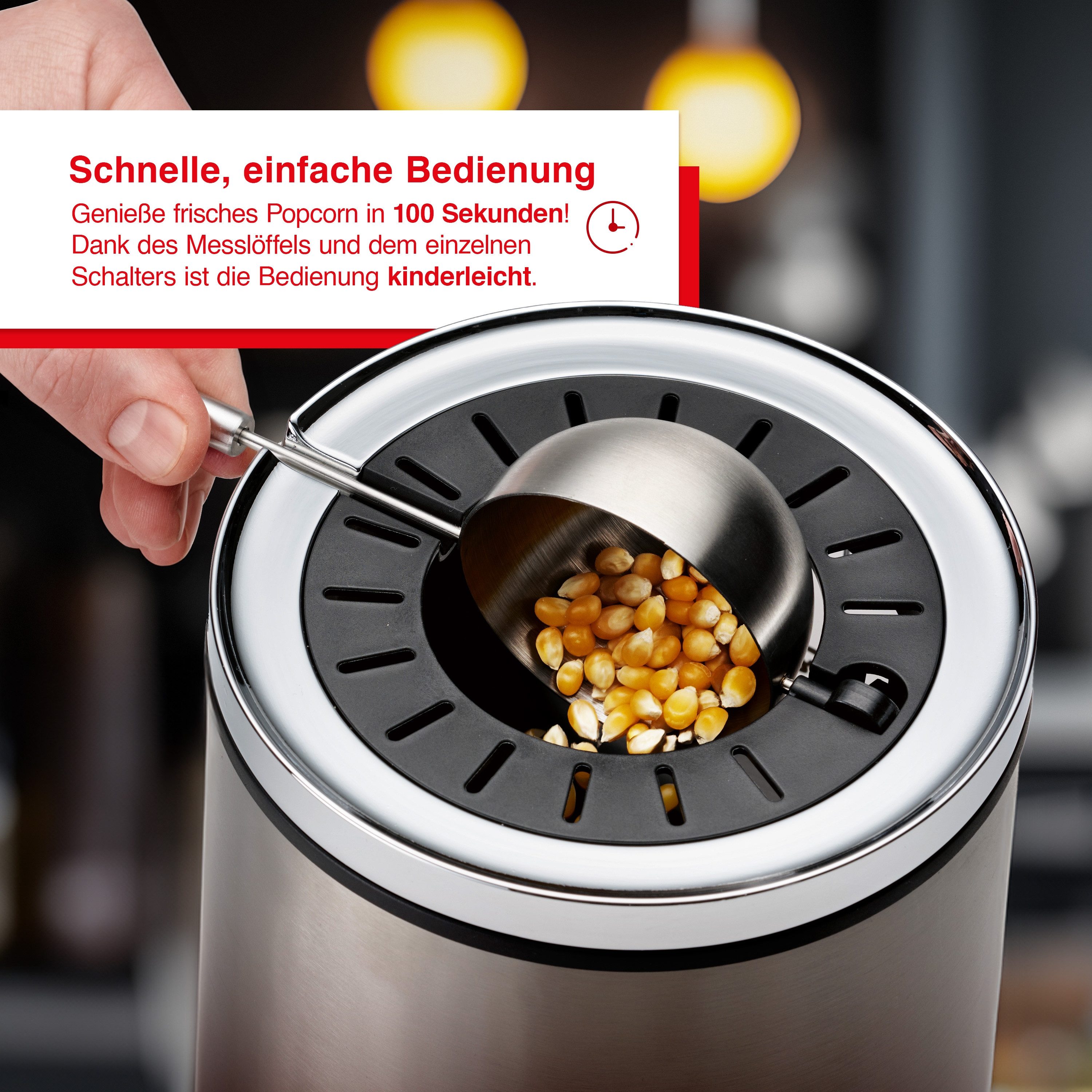 SOLIS OF SWITZERLAND Popcornmaschine Pop & Fun, Typ 8504, mit 2 in 1 Messlöffel & Butterschmelzer, LED – Bild 3 von 5