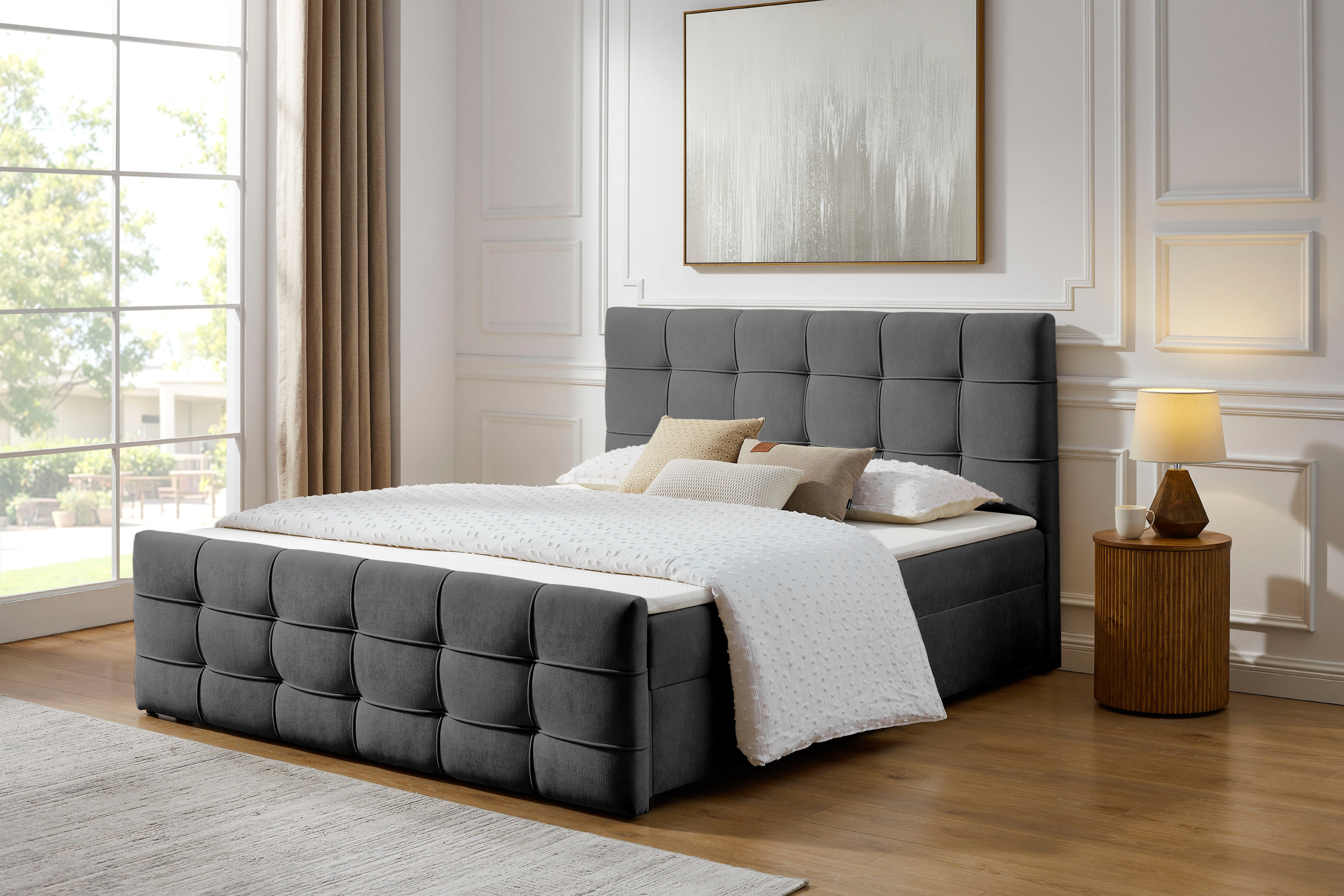 Boxbett Lilienne inkl. Bettkasten und Topper, Liegefläche 180x200cm