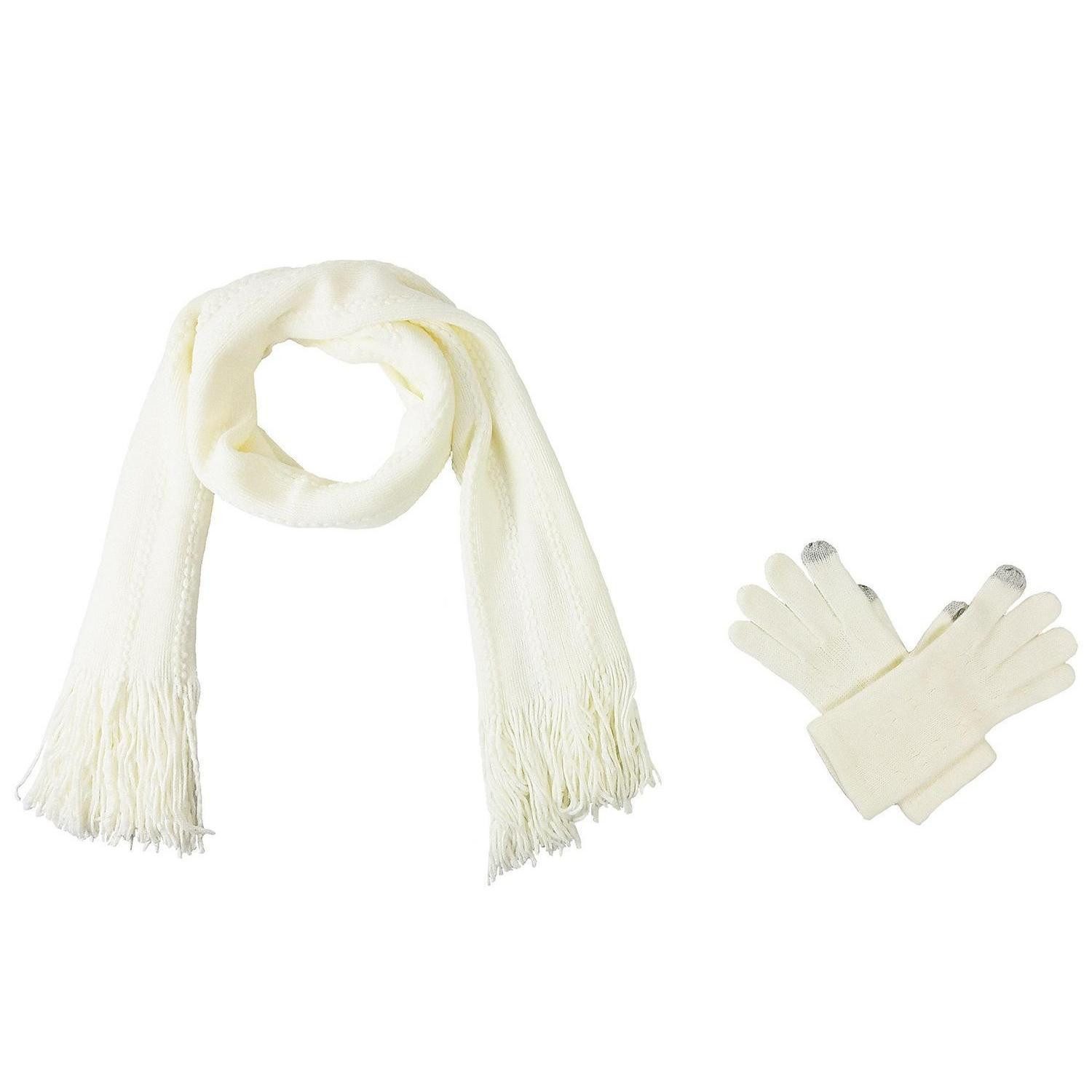 LuxusKollektion Strickschal Schal & Handschuh Set Zopfmuster off-white, (1-St)
