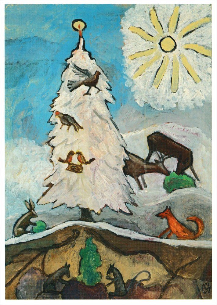Postkarte Kunstkarte Gabriele Münter "Weihnachtsbaum der Tiere"