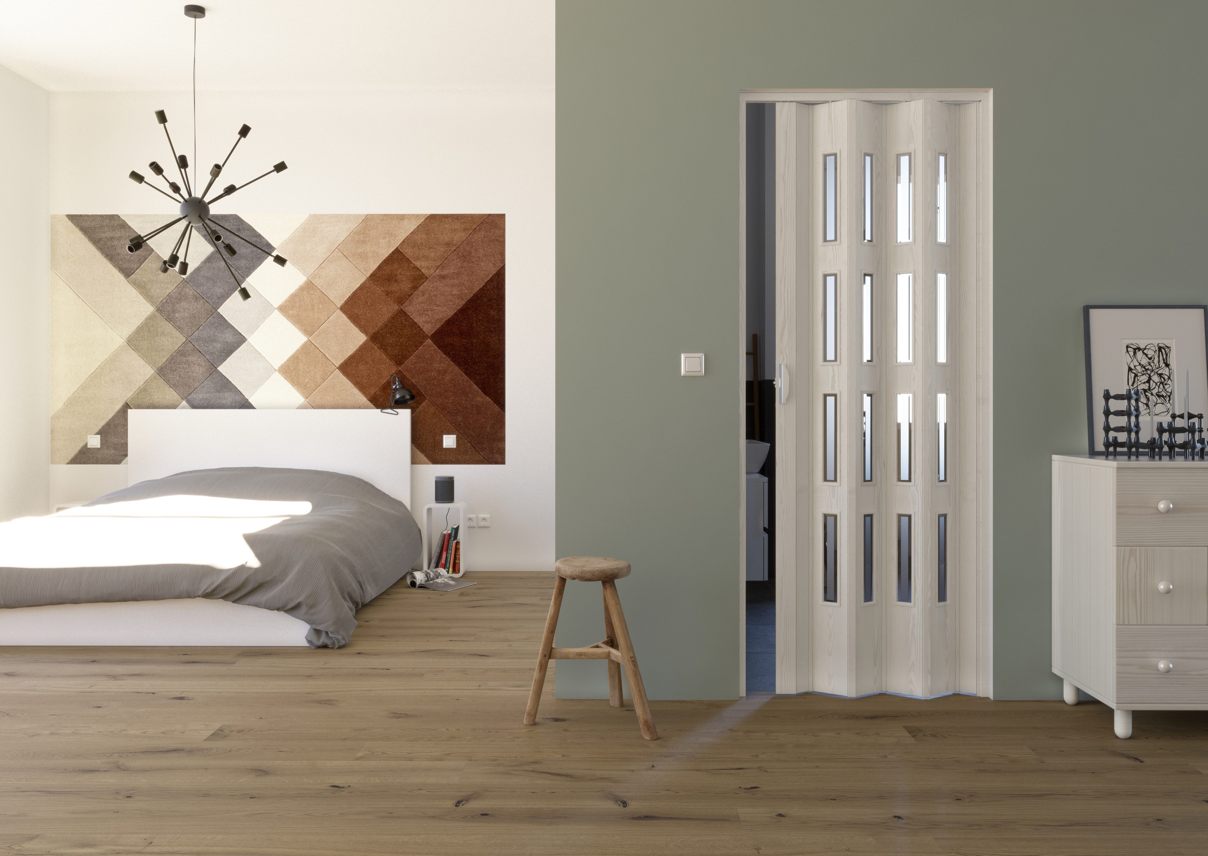 Forte Falttür Kunststoff-Falttür "Luciana" B 88,5 x H 202 cm Esche weiß (1 Stück), abwaschbar und für Naßräume geeignet