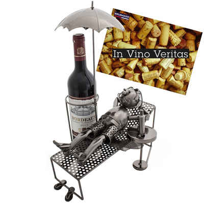 BRUBAKER Weinflaschenhalter »Urlauber auf Liege Flaschenhalter«, (inklusive Grußkarte), Weinhalter Metall Skulptur, Wein Geschenk für den Urlaub