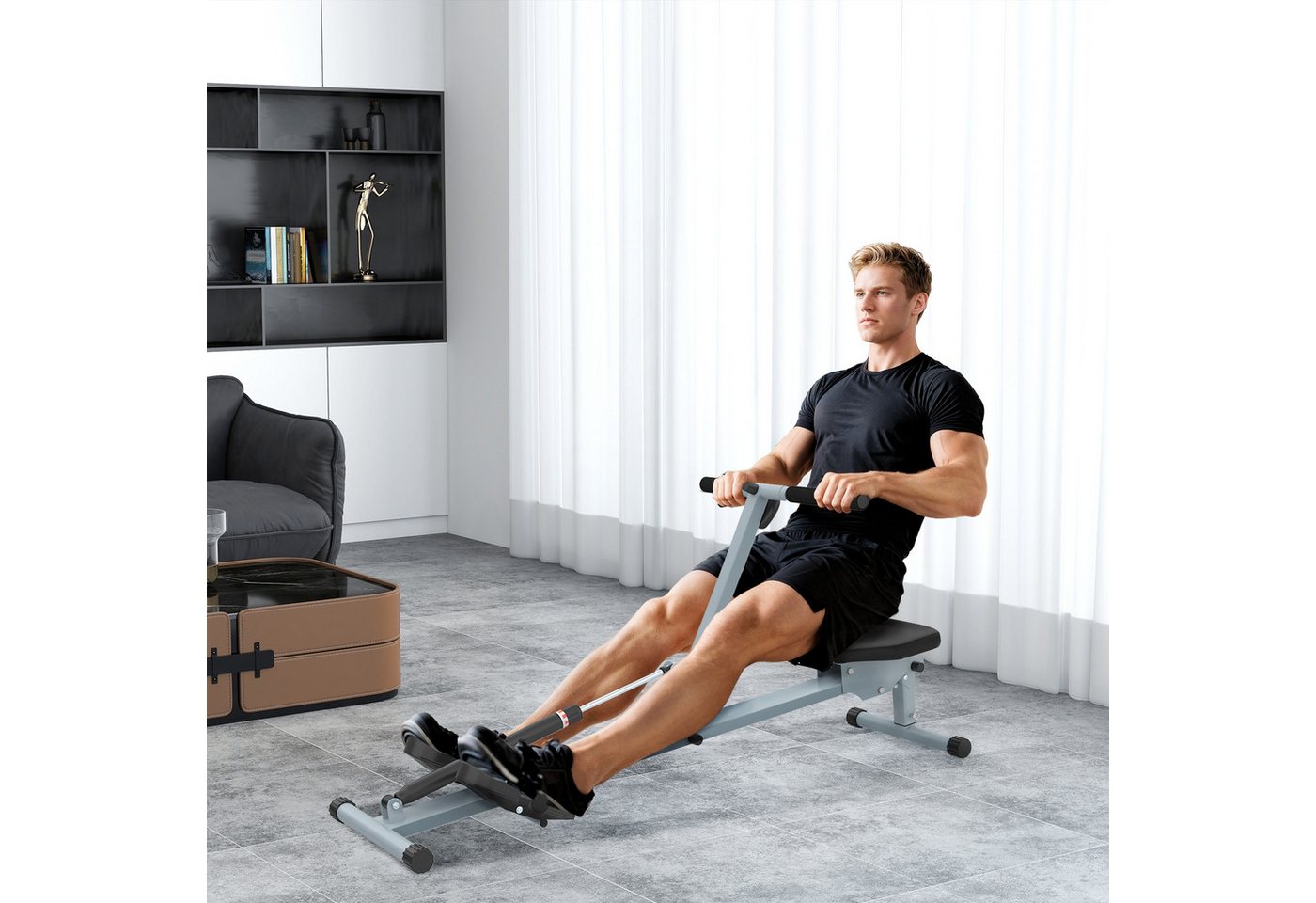 HOMCOM Rudergerät Rudergerät Fitness-Rudergerät mit LCD-Display belastbar bis 100kg (Fitnessgerät, 1-tlg., Ruderzugmaschine Heimtrainer), Grau+Schwarz 130 x 47.5 x 67 cm