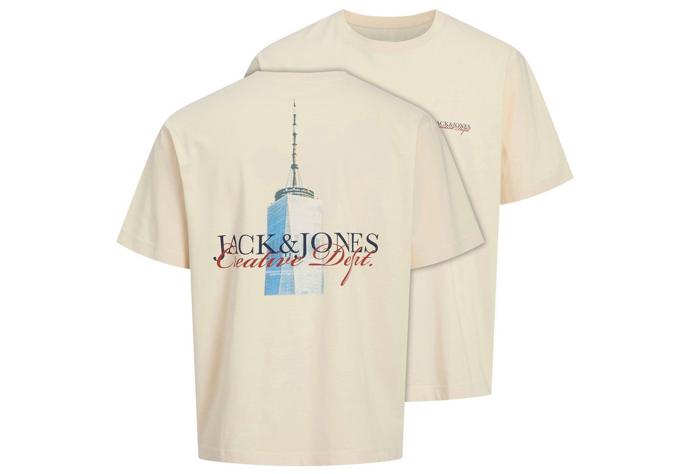 Jack & Jones Rundhalsshirt Jack&Jones T-Shirt XXL Rückenprint JORBOSTON creme