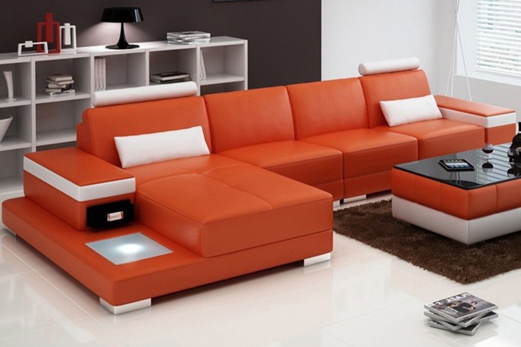 JVmoebel Ecksofa Couch Ecksofa Möbel Leder Wohnlandschaft Garnitur Design, Made in Europe Orange