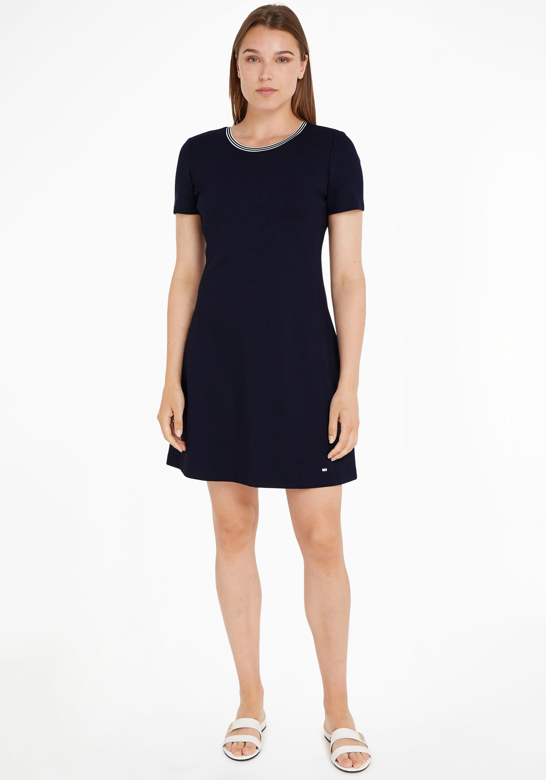 Tommy Hilfiger Minikleid PUNTO MINI VIS DRESS SS mit gestreiftem Ausschnitt