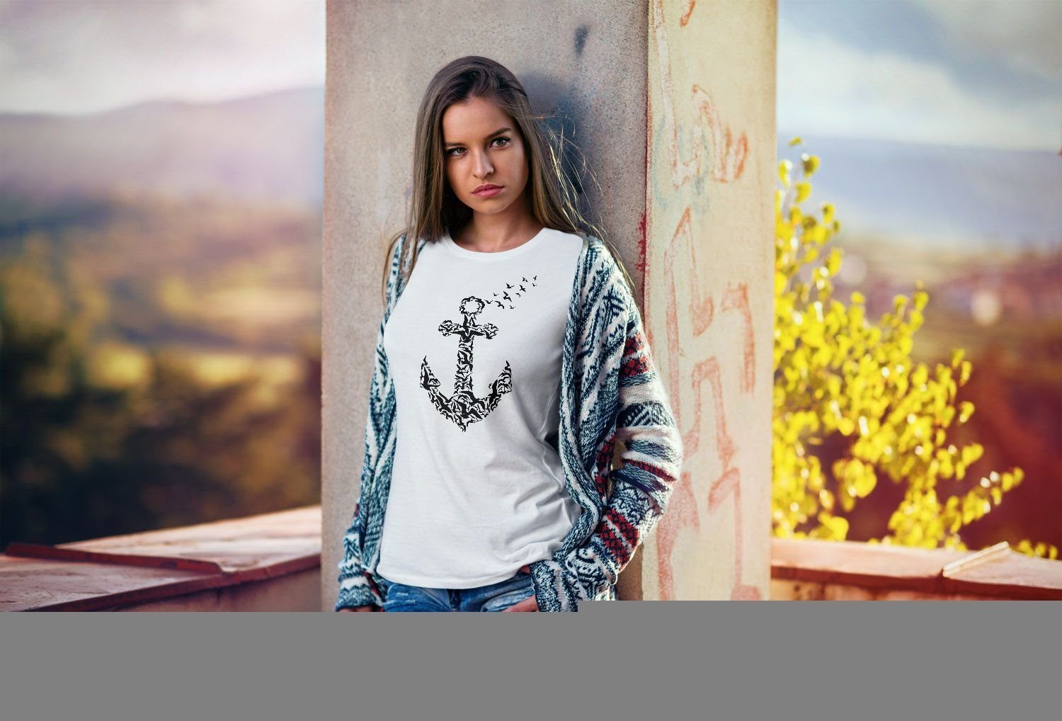 Neverless Print-Shirt Damen T-Shirt Vogel Anker günstig online kaufen