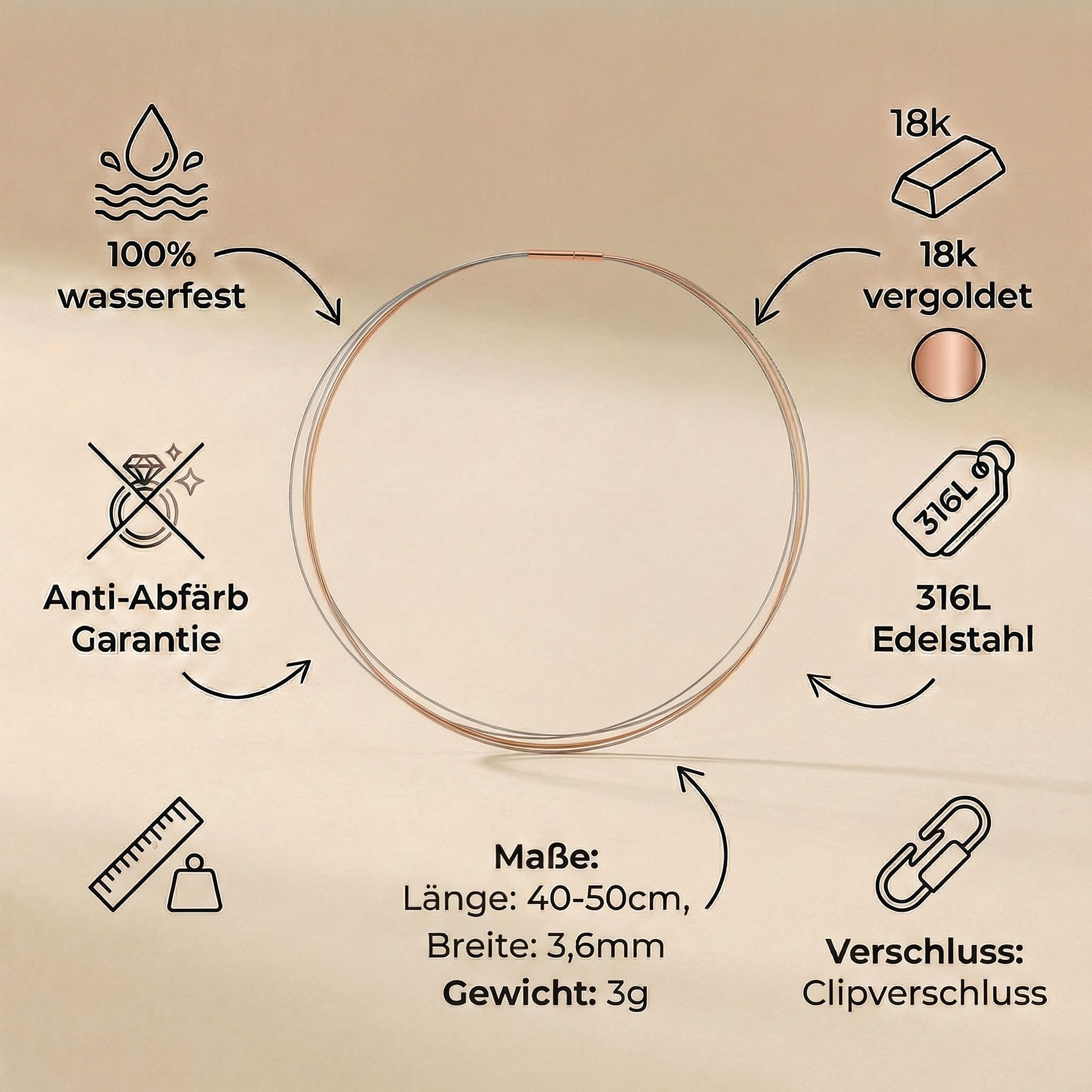 Heideman Collier Linea 5 bicolor (keine Angabe, inkl. Geschenkverpackung), Edelstahlkette