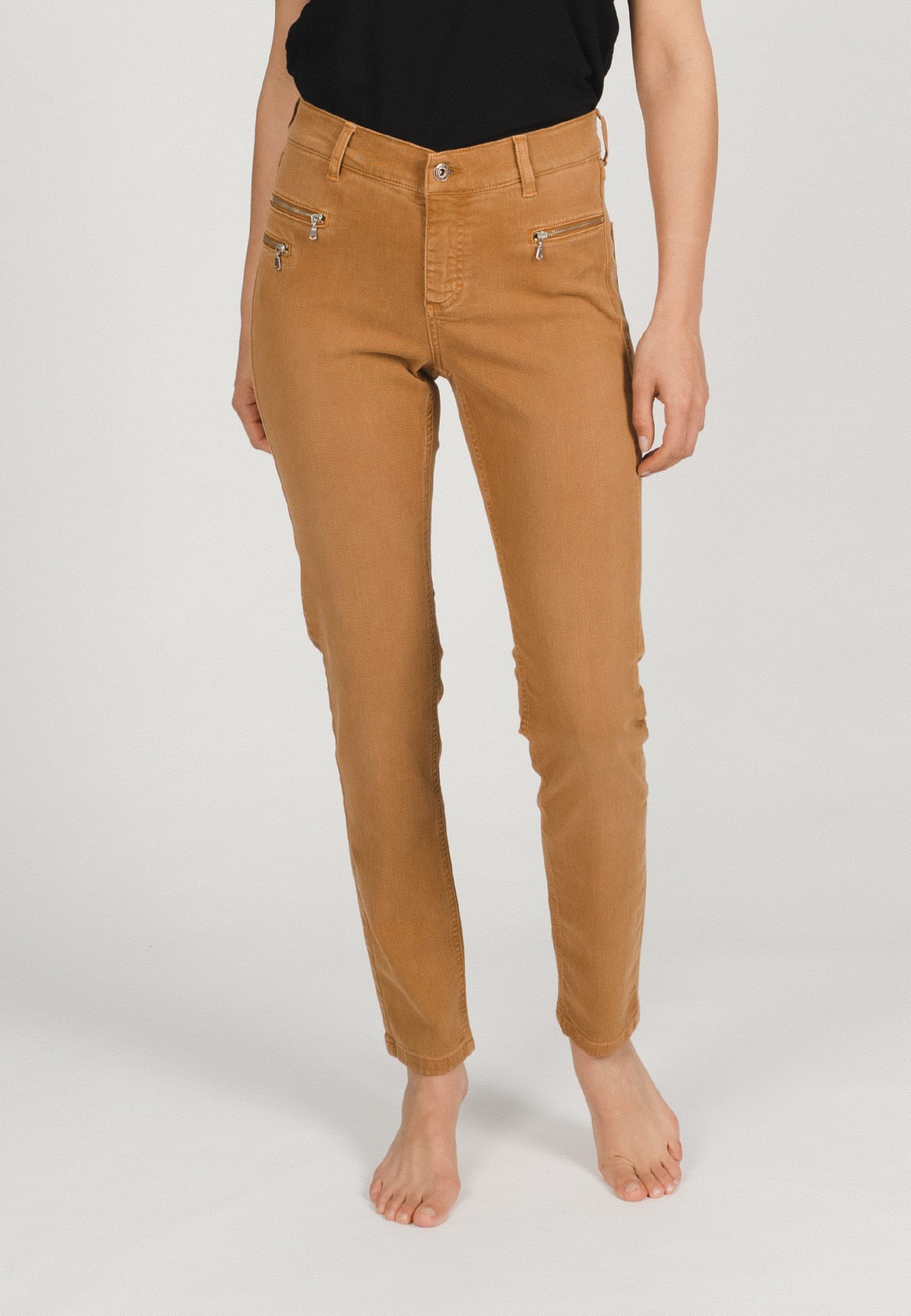 ANGELS Slim-fit-Jeans Jeans Malu Zip mit Zierreißverschlüssen mit Label-Applikationen braun