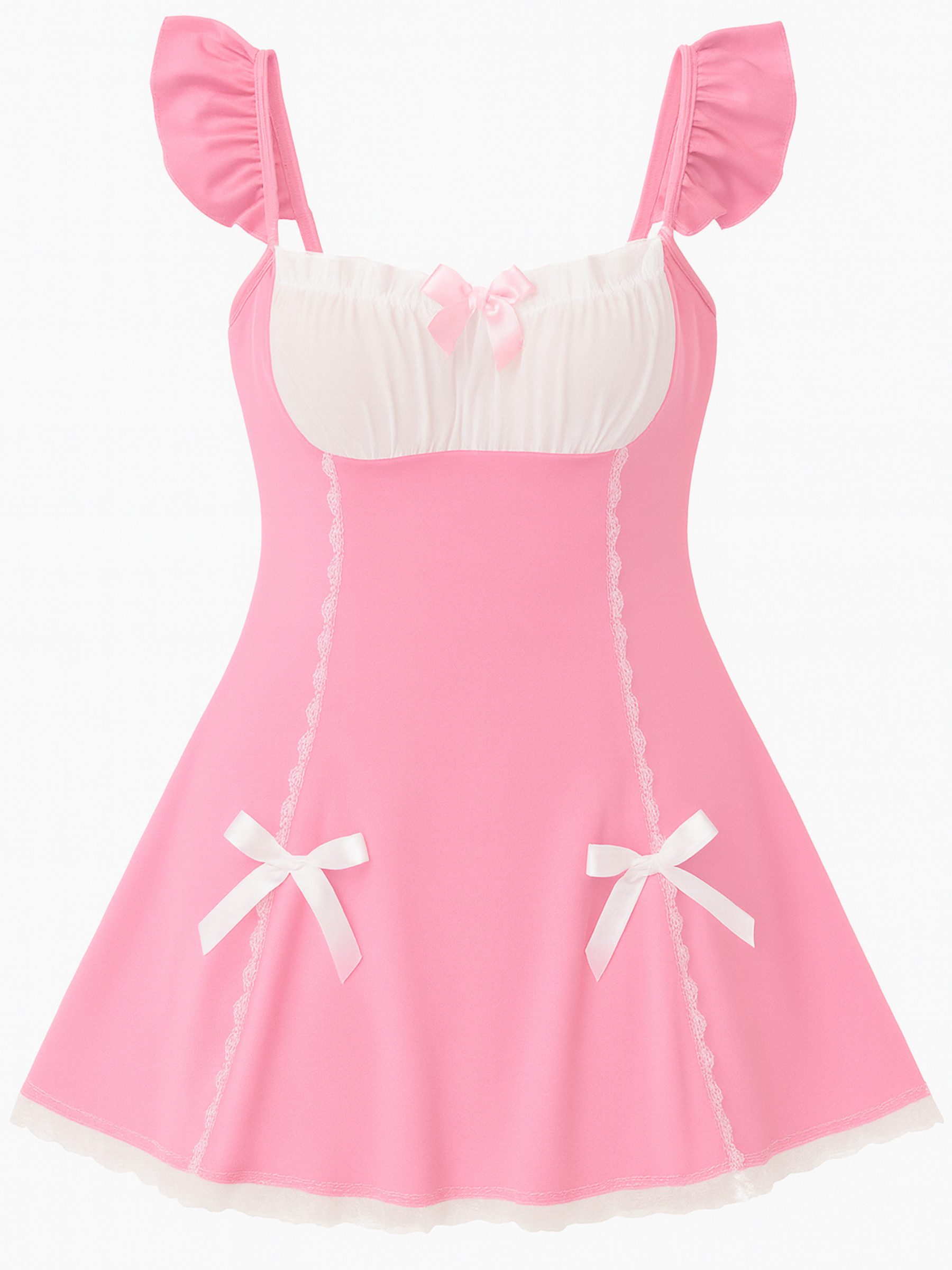 Elegant Love Babydollkleid Kurzes Negligé mit Spitzenbesatz – Nachtwäsche mit Rüschenärmeln Sexy Damen Dessous & Reizwäsche – Satinkleid als elegante Loungewear