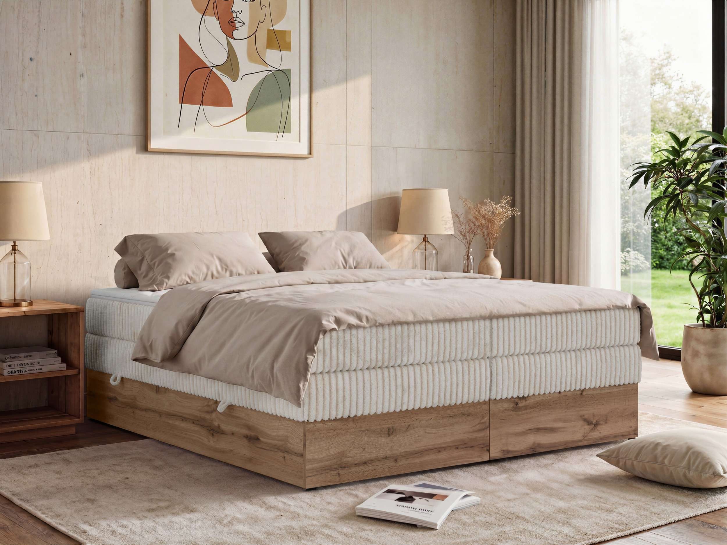 MKS MÖBEL Boxspringbett WOOD ZERO KING (Set, Bett, Möbelplattenelementen, Polsterbett mit integrierten Multipocket-Matratze), Topper T25 oder Visco optional, ohne Kopfteil, 2 Bettkästen, H3/H4