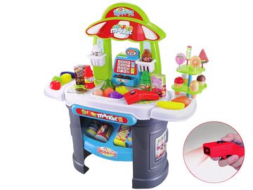 LEAN Toys Kinder-Küchenset Supermarkt-Set Lebensmittelscanner Kinder Lernspielzeug Kasse Geld Ei