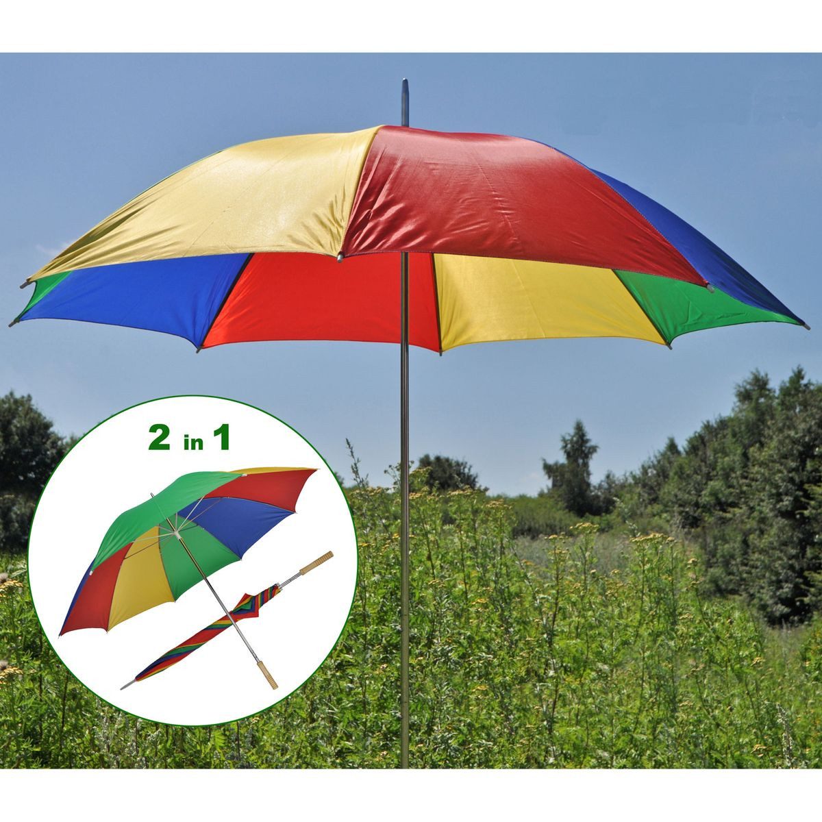 Haushalt International Sonnenschirm Sonnenschirm Regenbogen 2-in-1 Regen & Strandschirm 125cm mit 8 Rippen, inkl. Griff & Mast