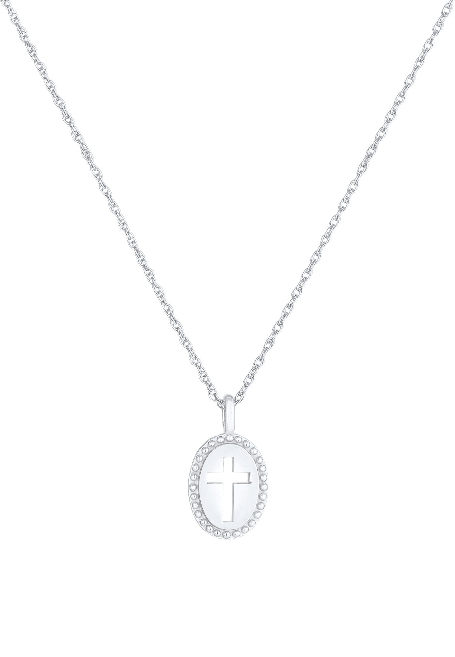 Kreuz Anhänger Kreuz Cut Out mit Kette Anhänger Silber, Oval Elli 925