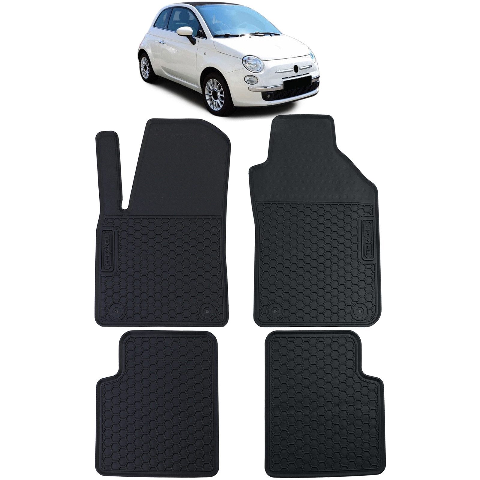Tenzo-R Passform-Fußmatten Auto Gummi Fußmatten Schwarz Premium Set für Fiat 500 500C 2007-2022