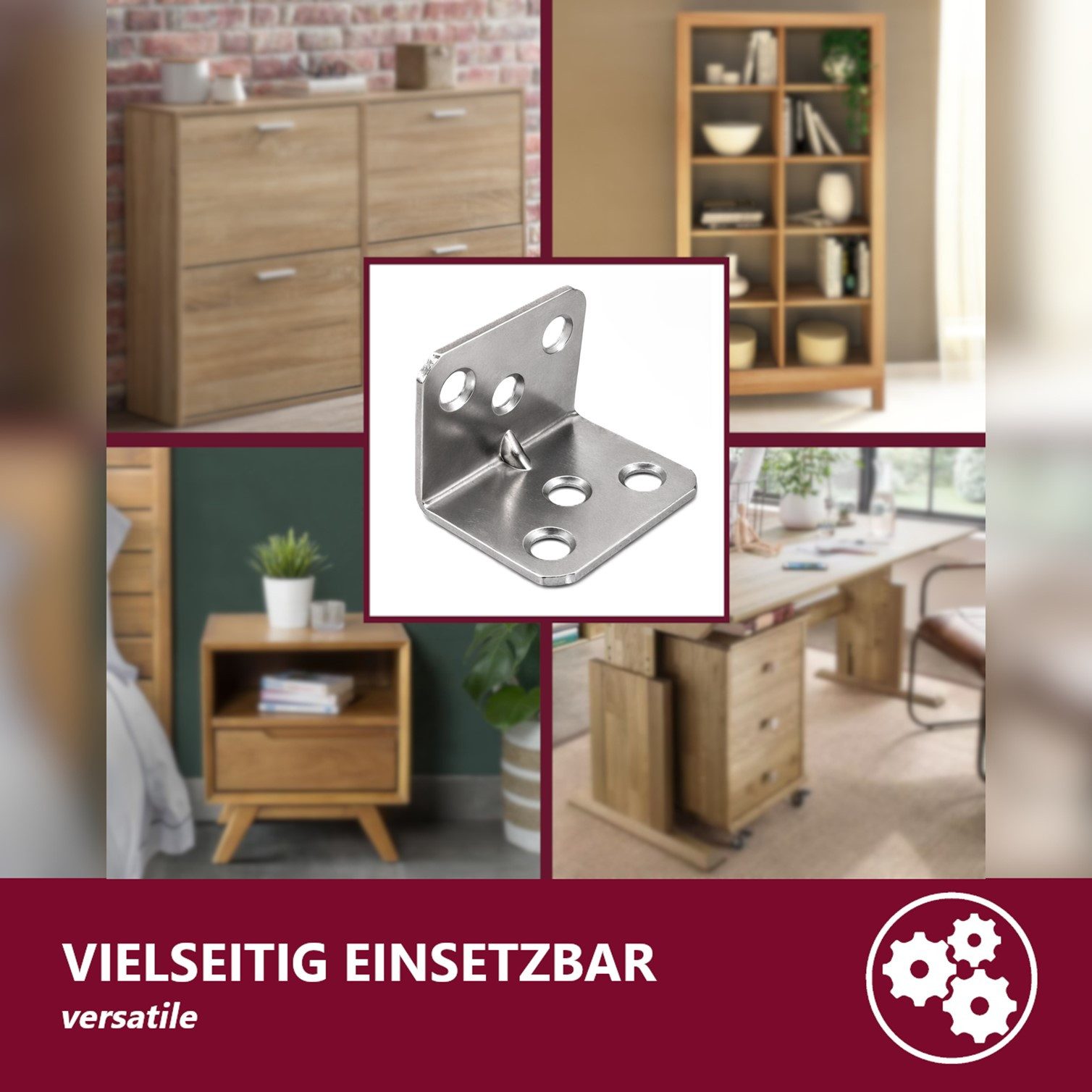 HOOZ Winkelverbinder Balkenverbinder Set 30 mm verzinkter Stahl für Innen & Außen 30 Stück, LxB: 36x30 mm, verzinkt, (L-Winkel für Holz, 30-St., Lochwinkel), St – Bild 2 von 5