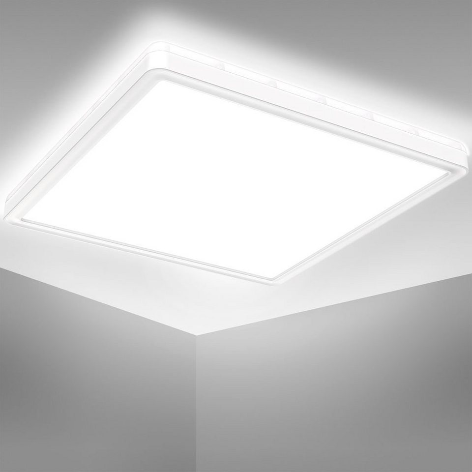 B.K.Licht Deckenleuchte ultra-flach LED Panel 230V eckig mit Backlight  29x29cm weiß - BKL1559, LED fest integriert, Neutralweiß, 4000K Deckenlampe Badezimmer  IP44 18W 2400lm Küche Wohnzimmer Büro