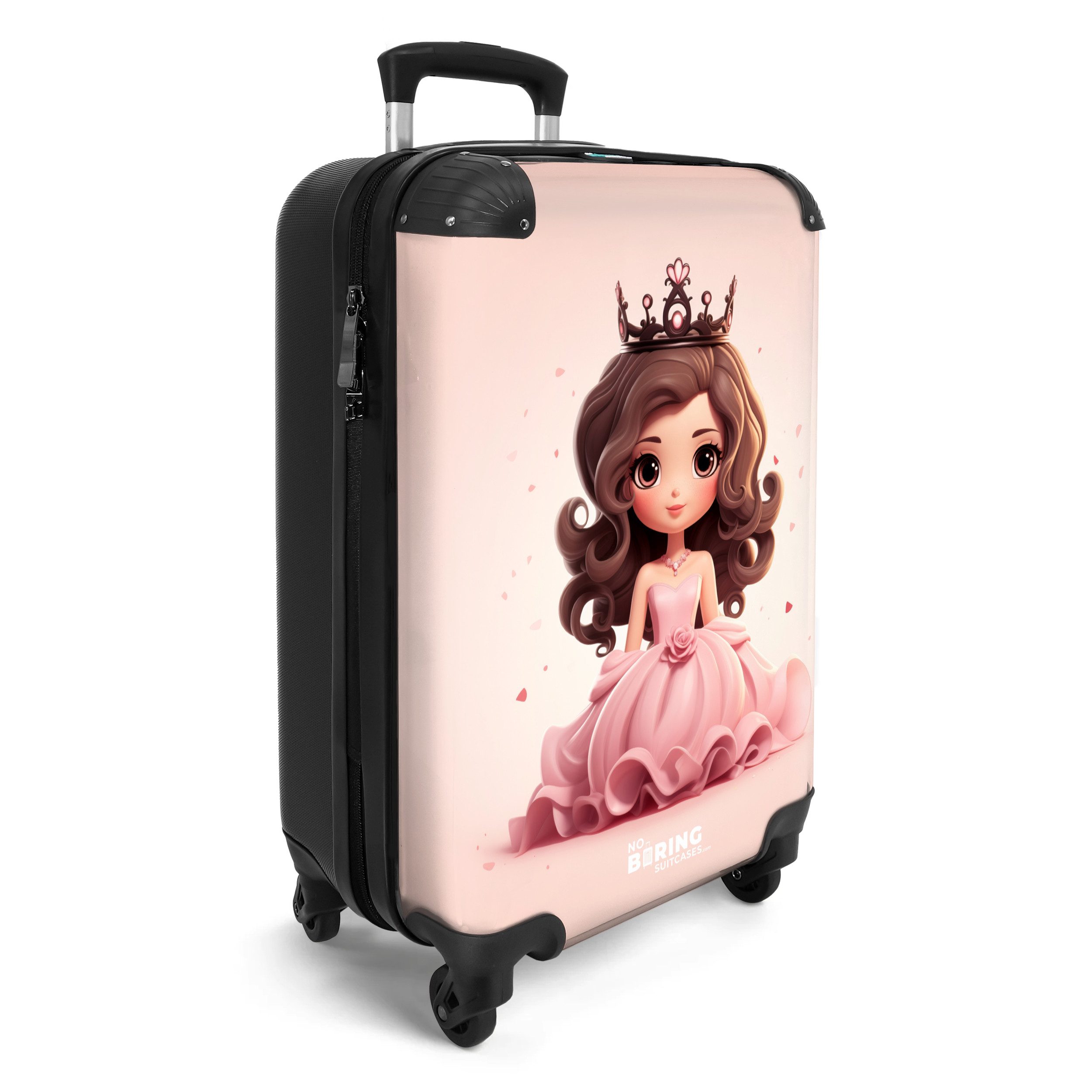 NoBoringSuitcases.com© Kinderkoffer Porträt einer Prinzessin mit rosa Kleid 55x35x20cm, 4 Rollen, Handgepäck-Koffer, Kinderkoffer, Reisekoffer Mädchen